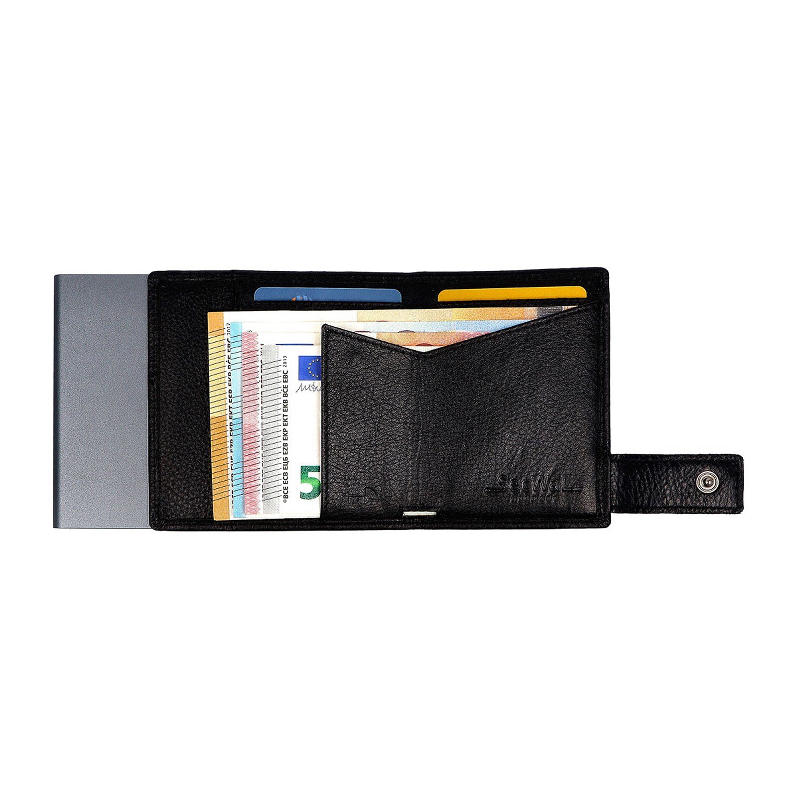 Leder Kartenetui SecWal RFID mit Geldbörse Schutz SW2XL, Geldbörse Münzfach Schwarz Portemonnaie RFID