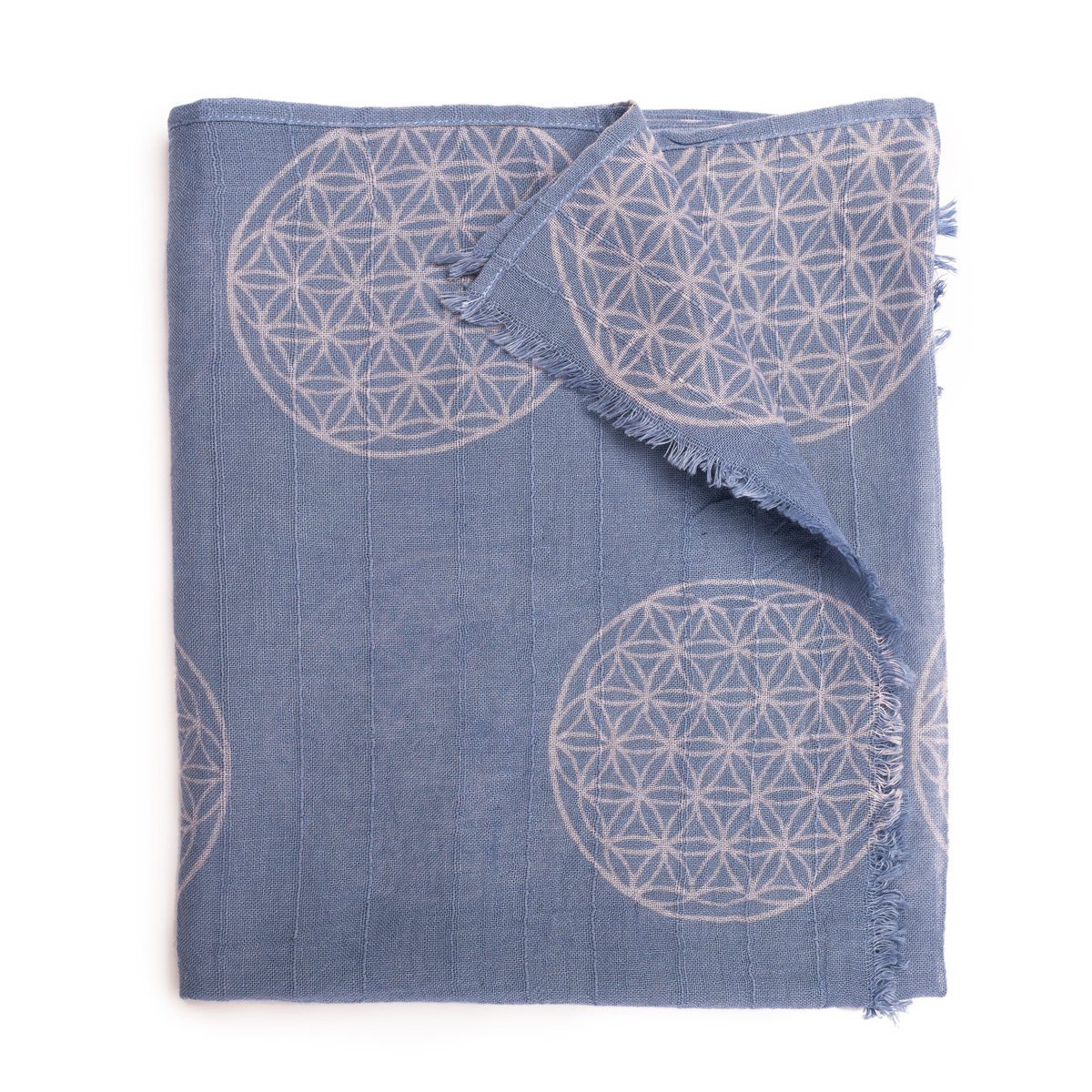 PANASIAM Halstuch elegantes Schaltuch auch als Schultertuch Schal oder Stola tragbar, in schönen farbigen Designs mit kleinen Fransen aus Baumwolle Lebensblume blau