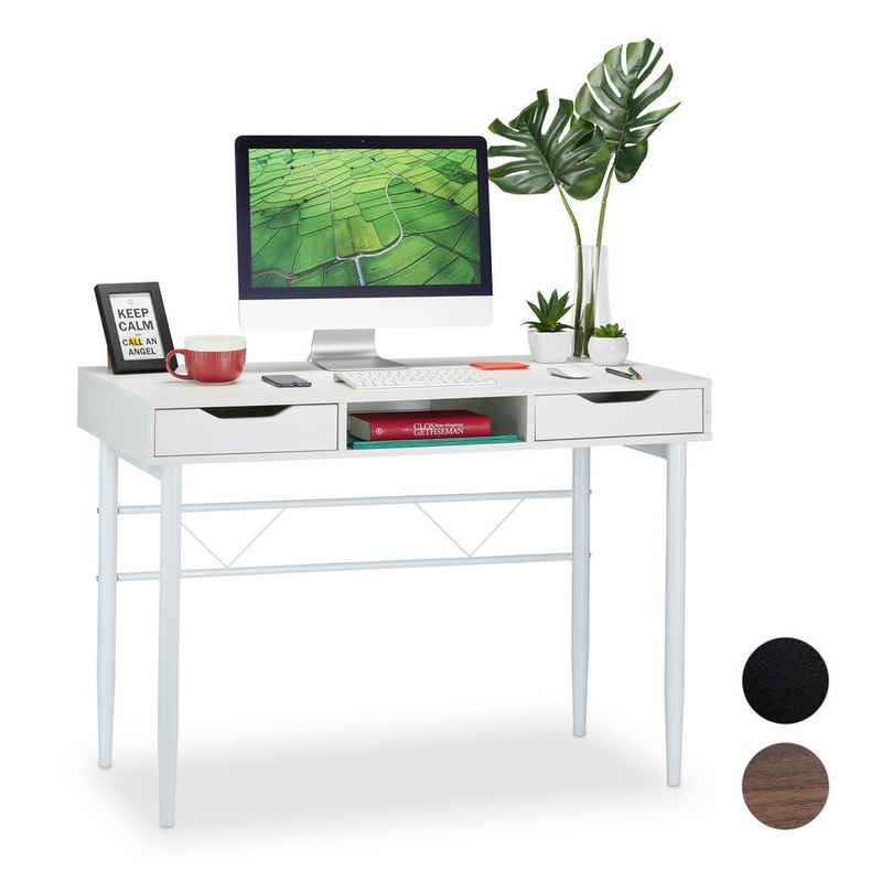 relaxdays Schreibtisch Schreibtisch mit Schubladen, Weiß / Weiß
