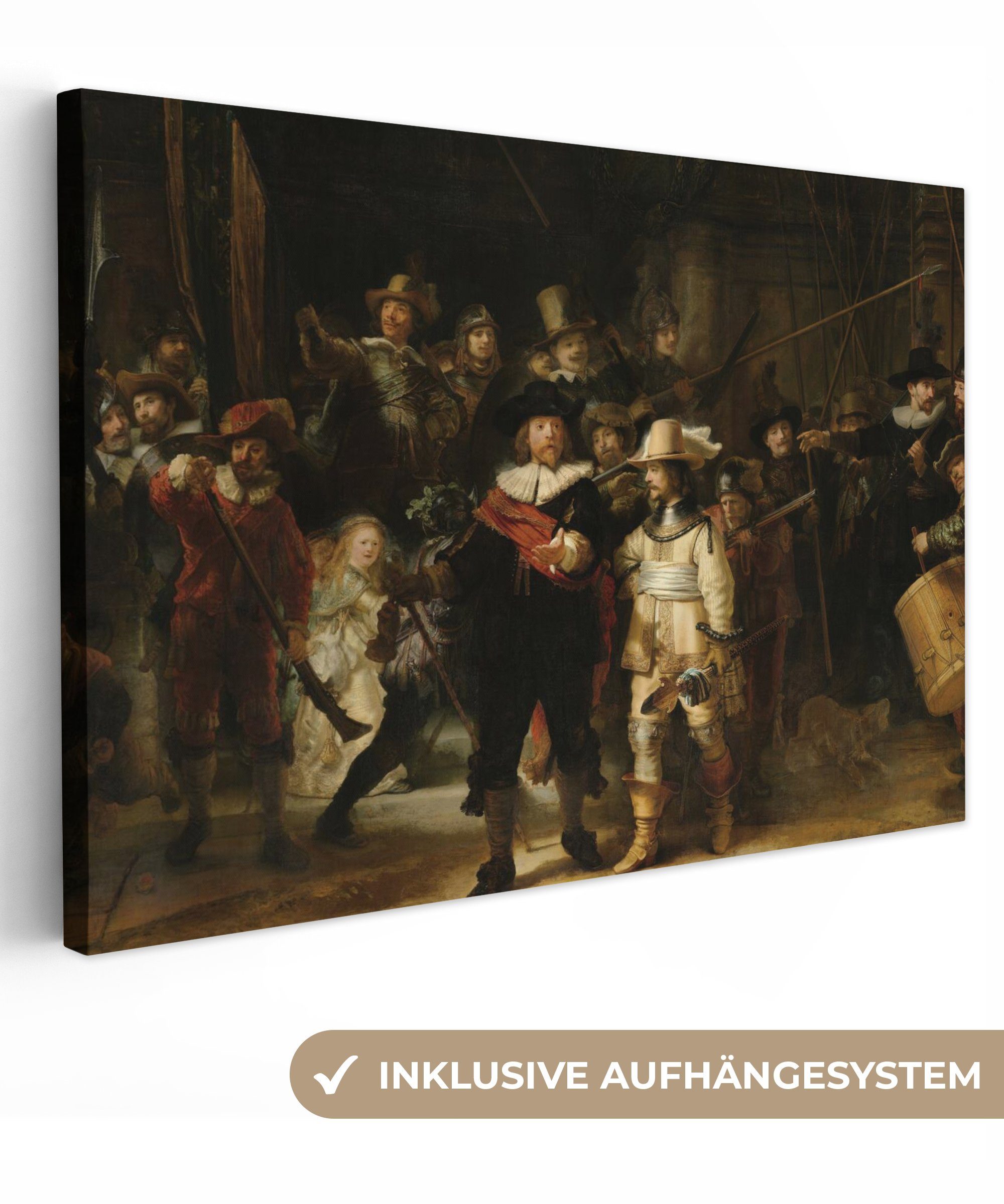 OneMillionCanvasses® Gemälde Die Nachtwache - Kunst - Alte Meister - Rembrandt, (1 St), Wandbild für alle Wohnbereiche, Gemälde, XXL, großes, 120x80 cm