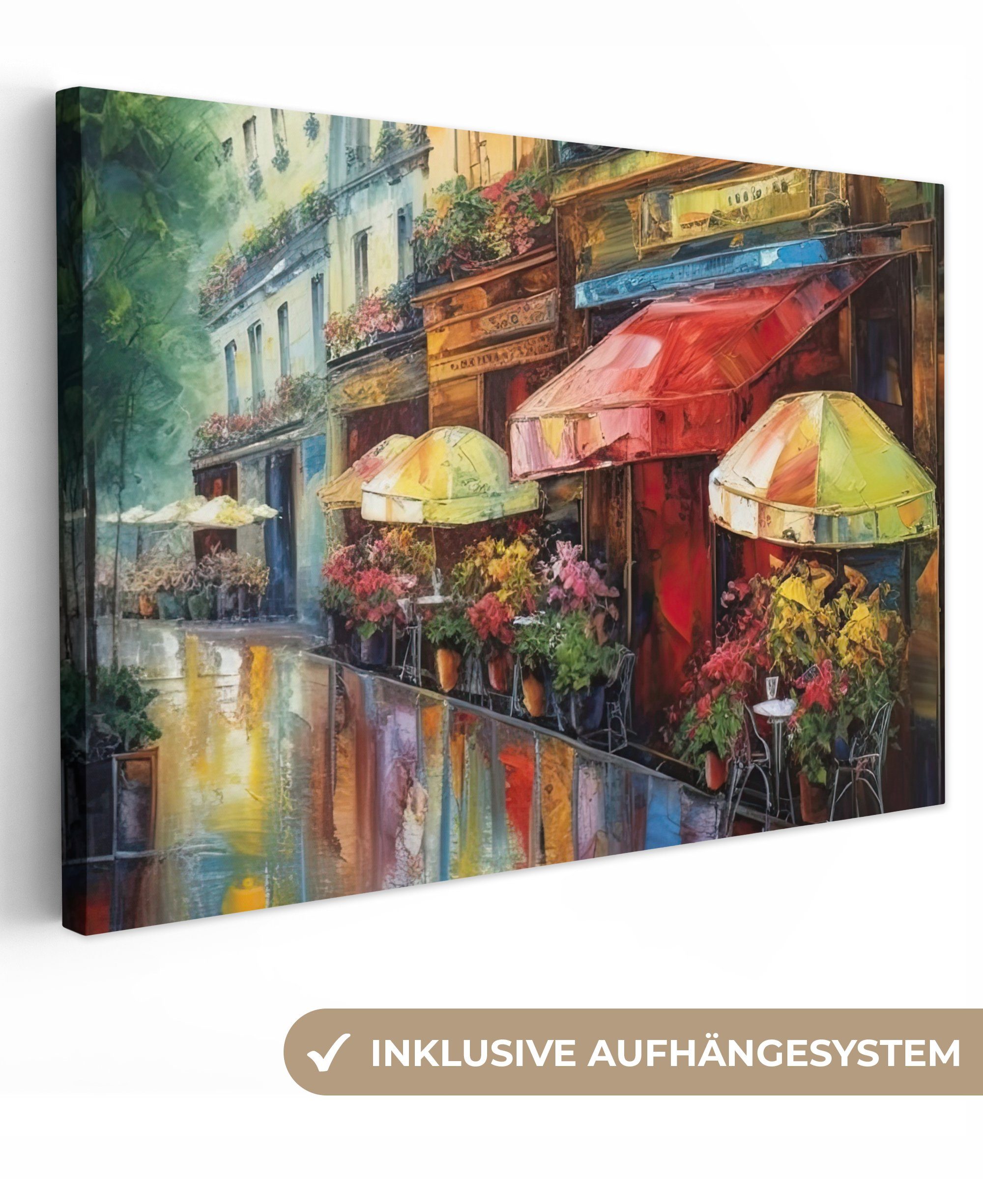 OneMillionCanvasses® Leinwandbild Straße - Ölfarbenoptik - Farbenfroh - Stadt, Fotodruck (1 St), Leinwand Изображения Klein, Wand Dekoration Aesthetic 30x20 cm