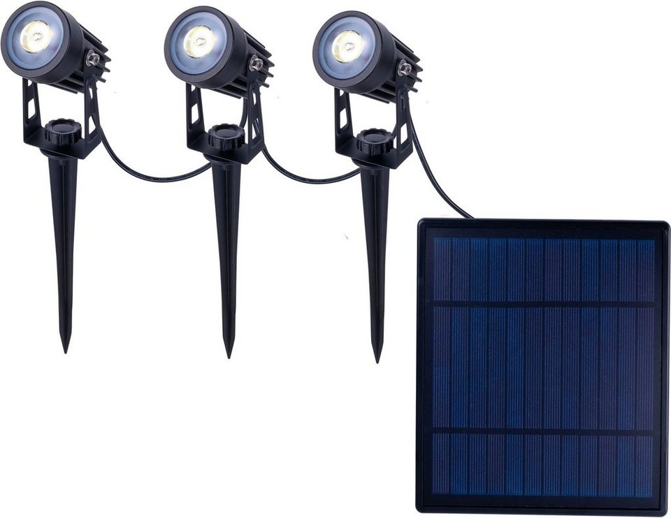 näve LED Solarleuchte Spoti, Memoryfunktion, Tageslichtsensor, LED fest  integriert, Kaltweiß, 3er LED Solarspot mit Erdspieß inkl. Solarpanel  Zuleitung 6m