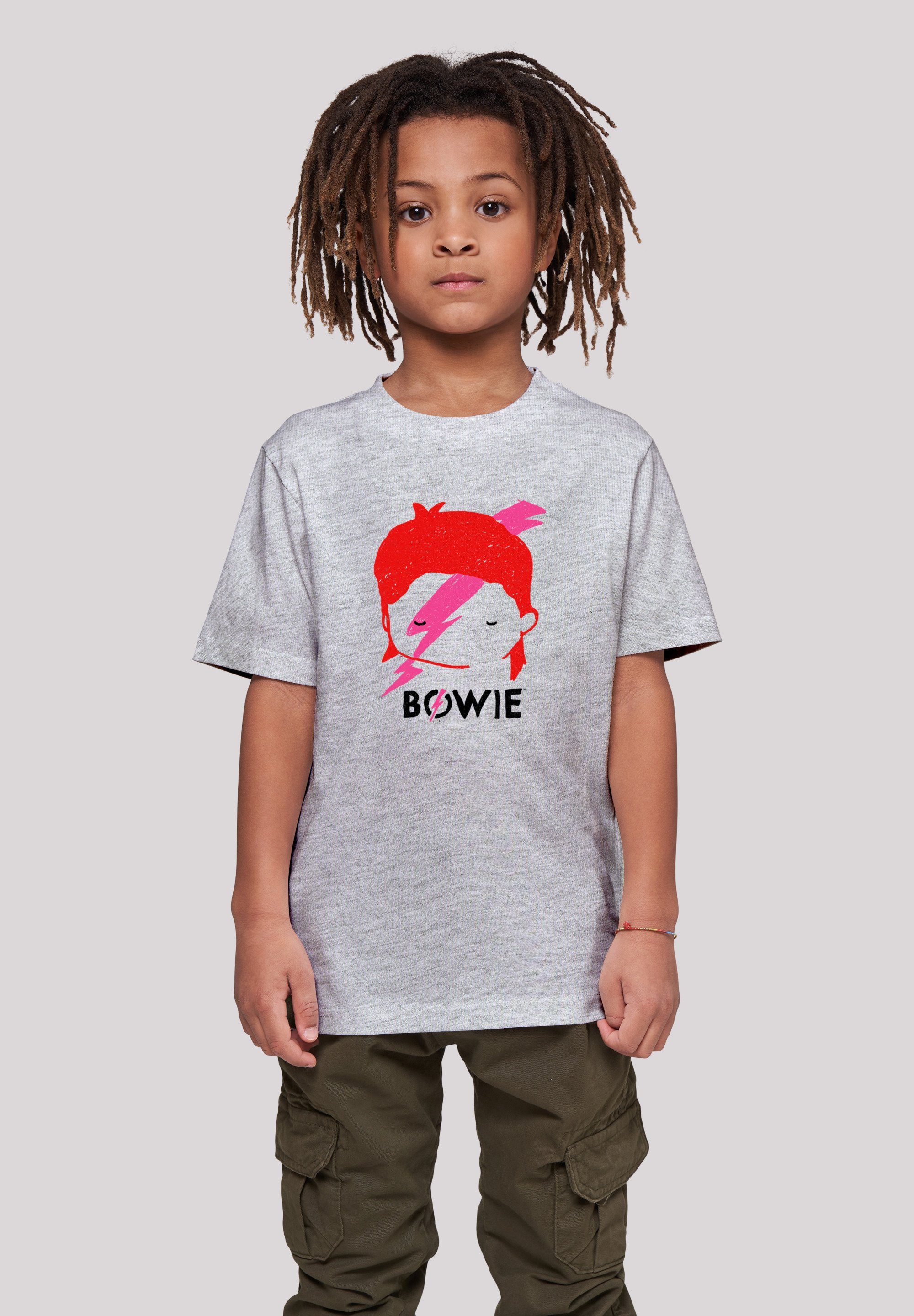 F4NT4STIC T-Shirt David Bowie grey Bolt Print Sketch heather Lightning