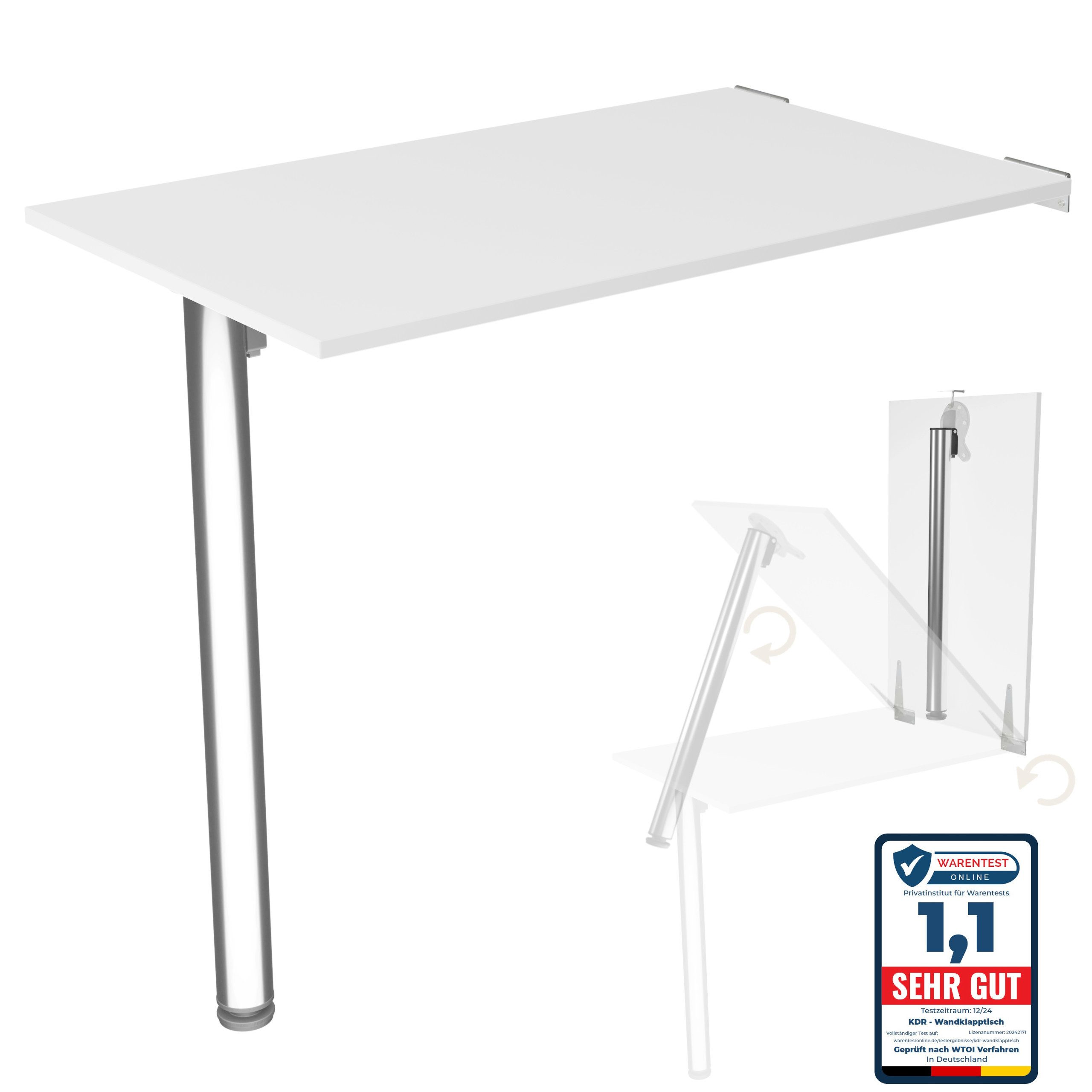 KDR Produktgestaltung Klapptisch 80x50 Wandklapptisch Esstisch Küchentisch Schreibtisch Wand Tisch, Weiß