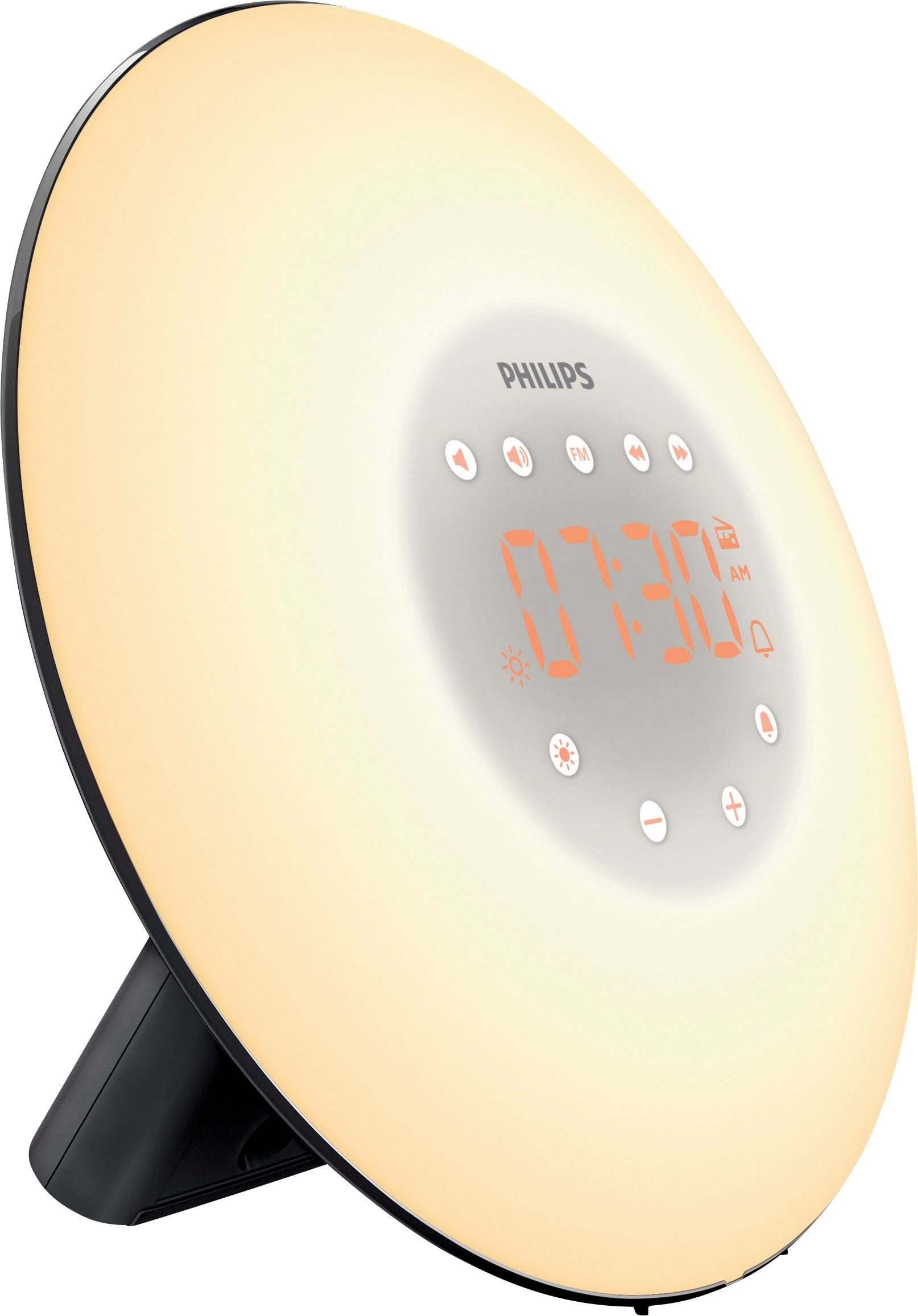 Philips Tageslichtwecker Wake-up Light HF3506 mit 2 natürlichen Wecktönen, UKW-Radio und 10 Lichteinstellungen schwarz
