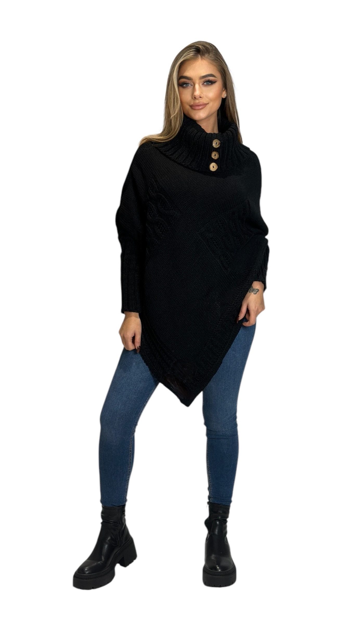 Mississhop Strickponcho Poncho Strick Sweatshirt Pullover Umhang Überwurf