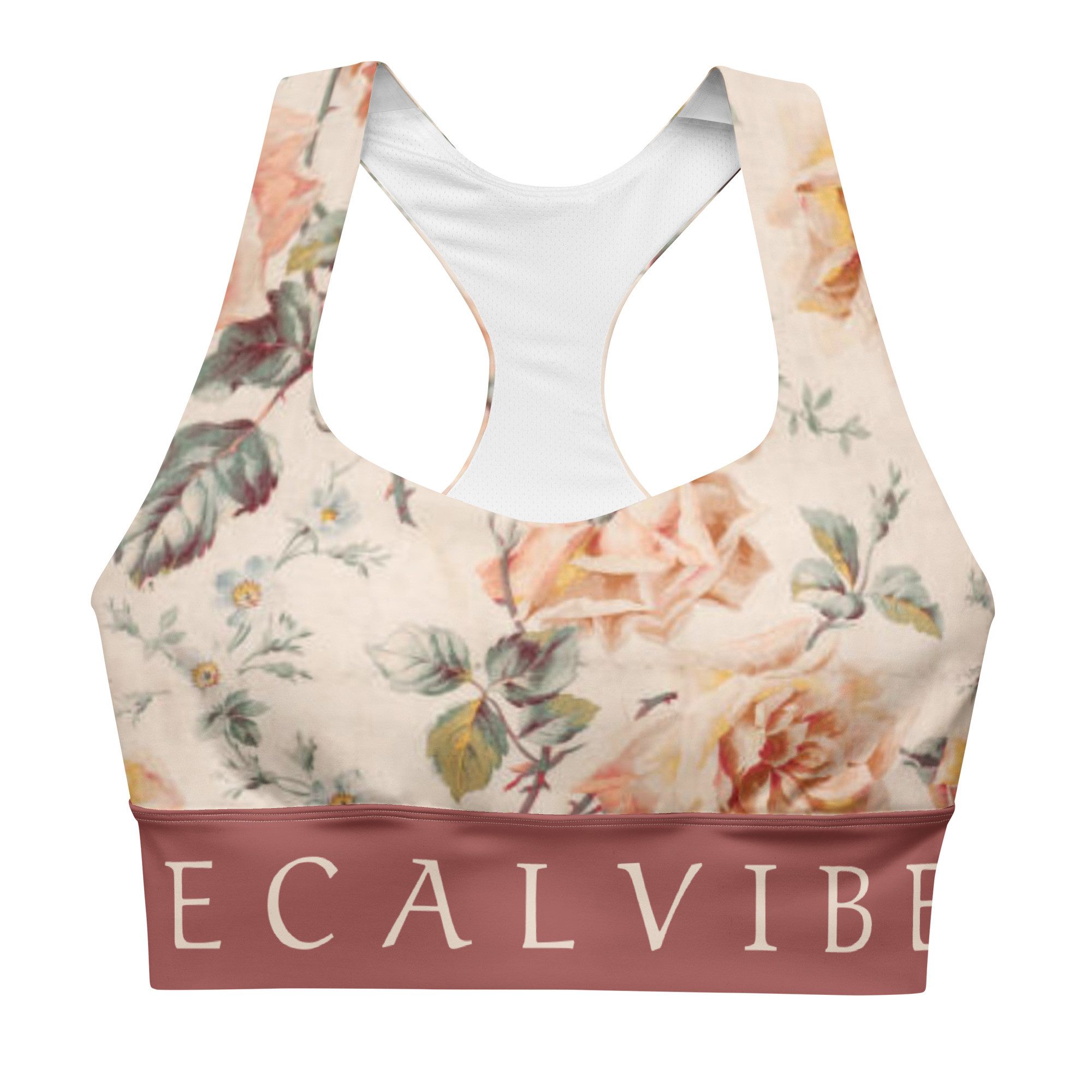 DECALVIBES Sport-BH Longline Sports Bra Oldschool Roses Longline Design, starker Halt, herausnehmbare Pads, atmungsaktiv