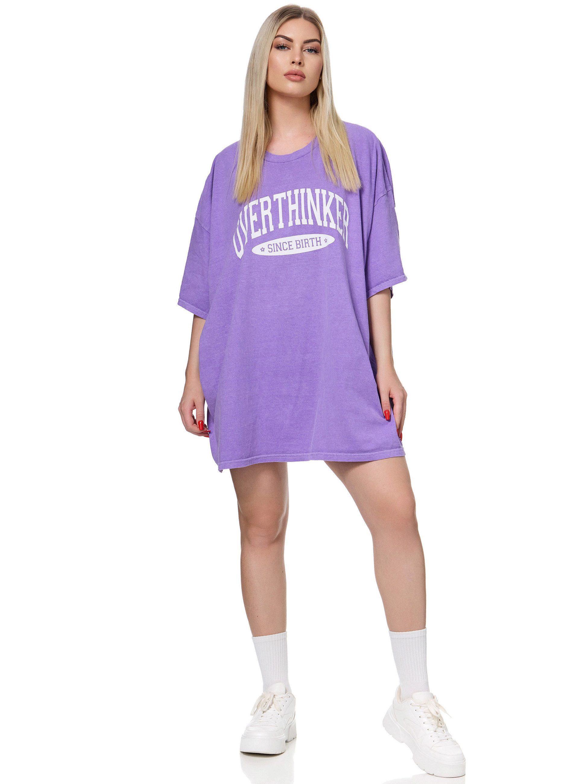 Worldclassca T-Shirt Worldclassca Oversized Print OVERTHINKER T-Shirt lang Sommer Oberteil Baumwolle