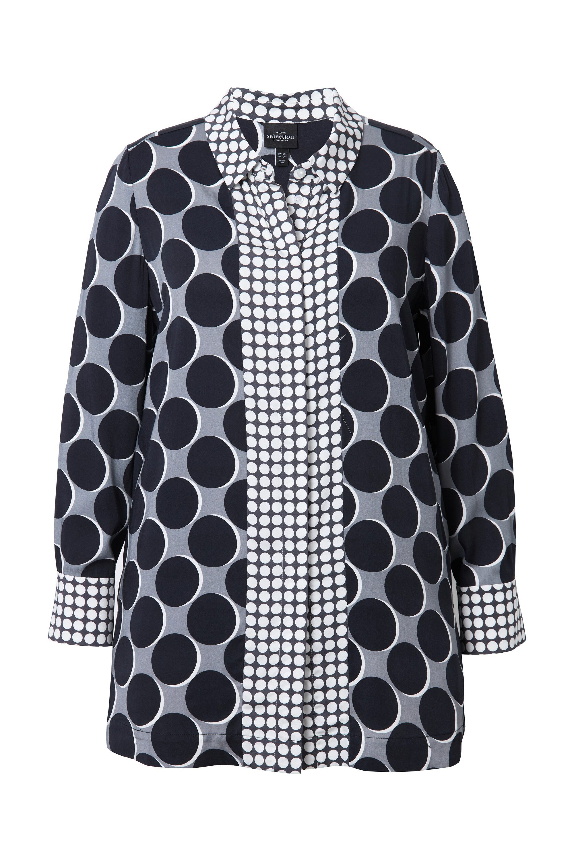 Ulla Popken Hemdbluse Satin-Longbluse Patch-Design Hemdkragen günstig online kaufen