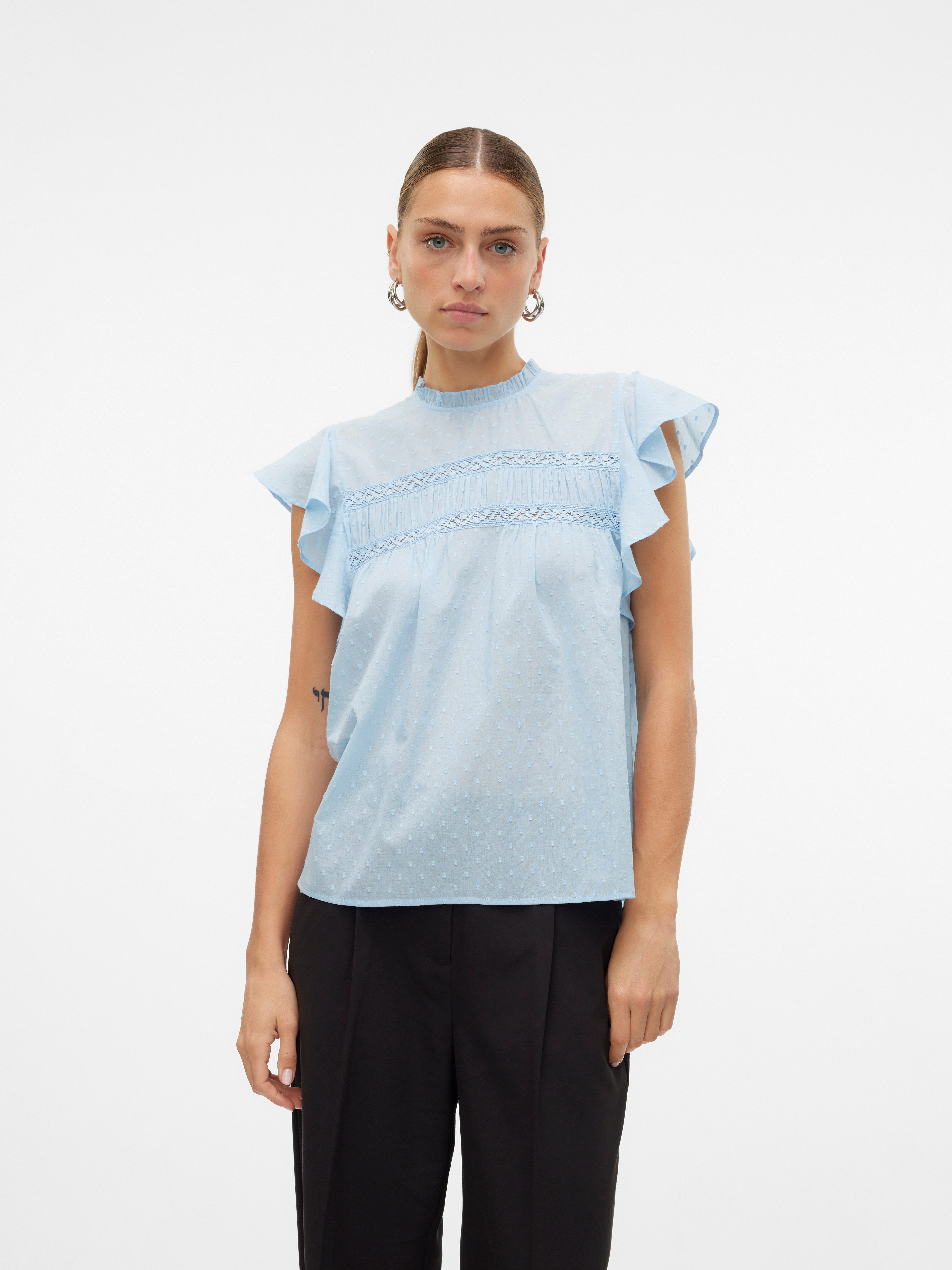 Vero Moda Blusenshirt VMTRINE SL LACE TOP WVN NOOS Baumwolle