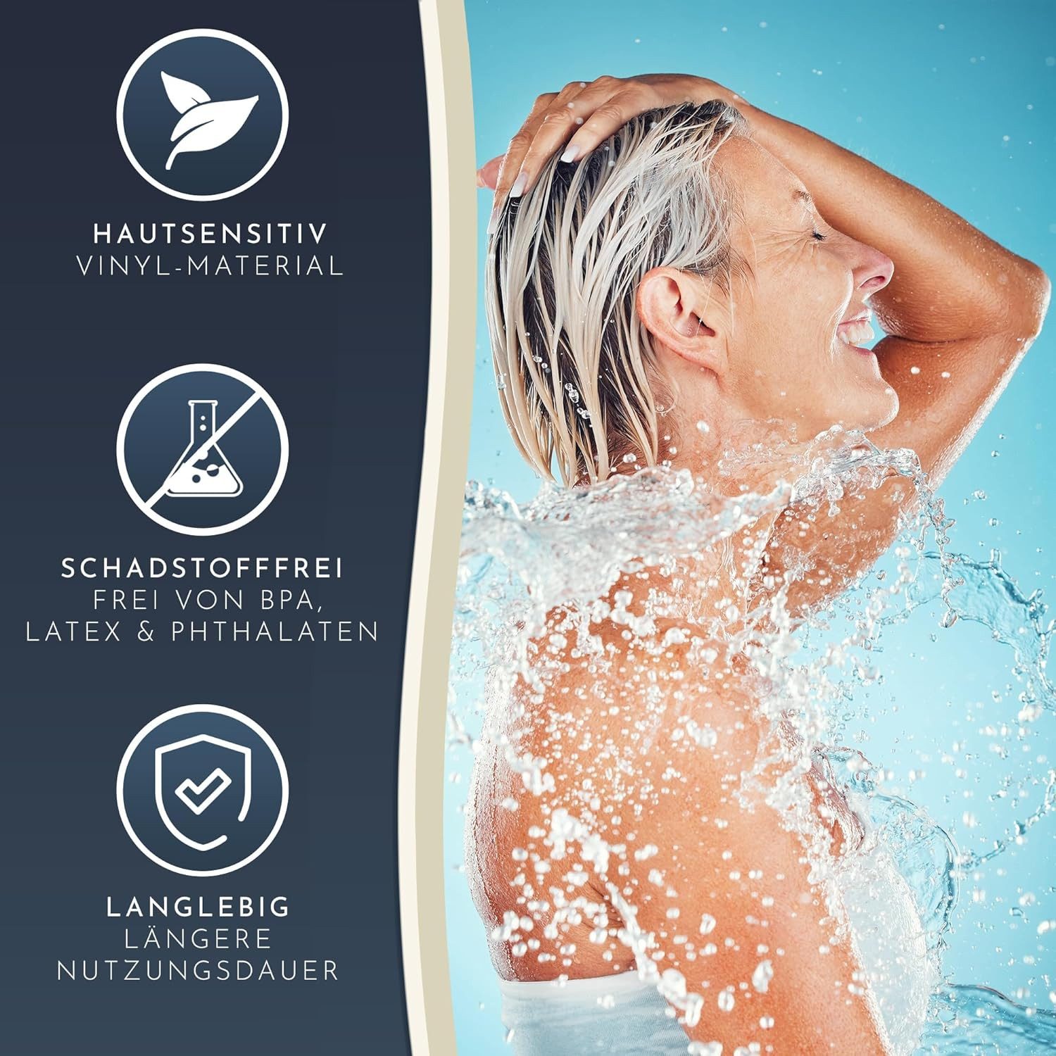Homerella Duschmatte rutschfest - 100% BPA frei - Inkl. 2 Haken zum Aufhängen 53x53cm, Antirutschmatte Dusche hautsensitiv & schimmelresistent, - Duscheinlage m – Bild 5 von 5