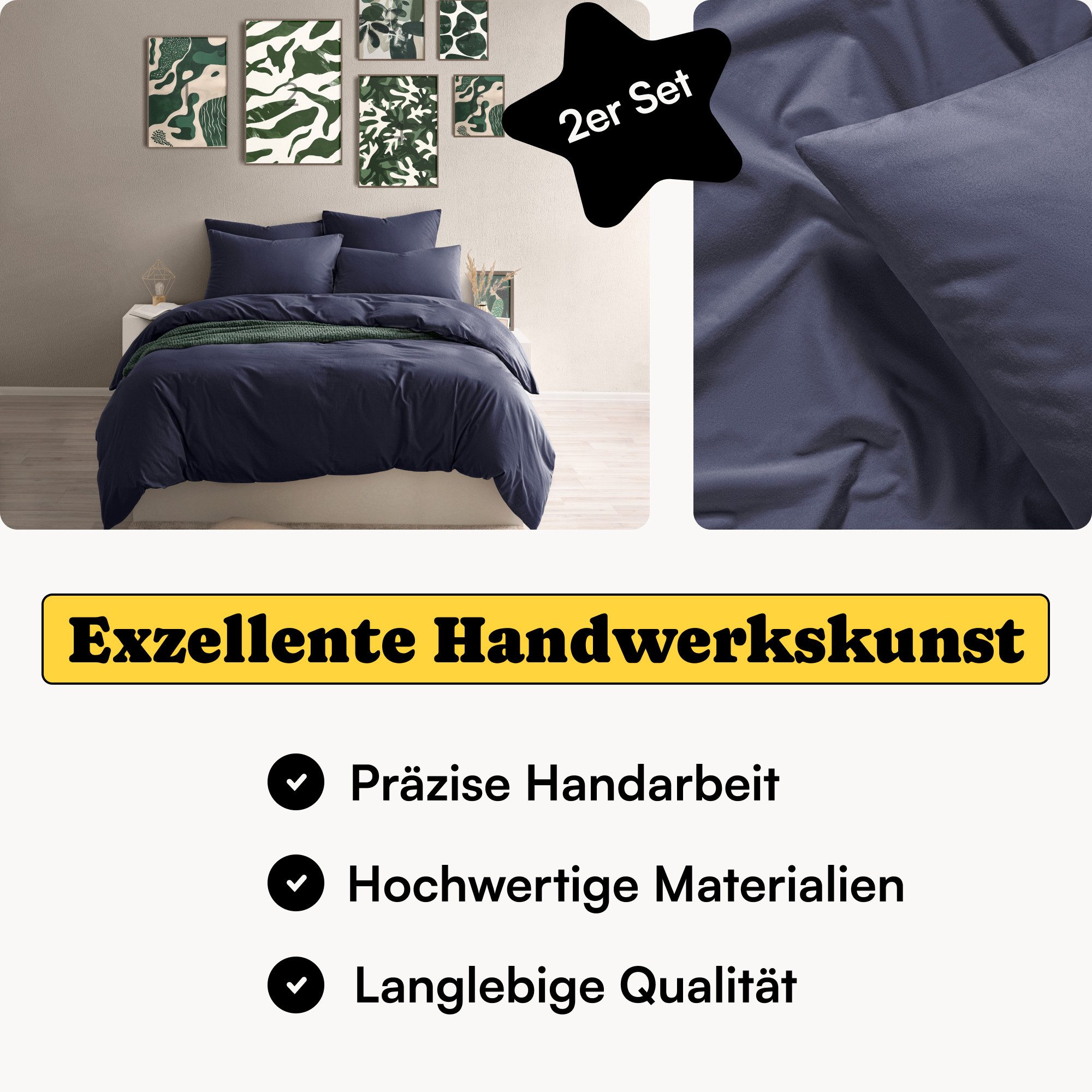 Seralino Kissenbezüge Perkal Kissenbezug (100% Baumwolle) weich angeraut, hautfreundlich, besonders weich & atmungsaktiv, BCI zertifiziert, mit Reißverschluss
