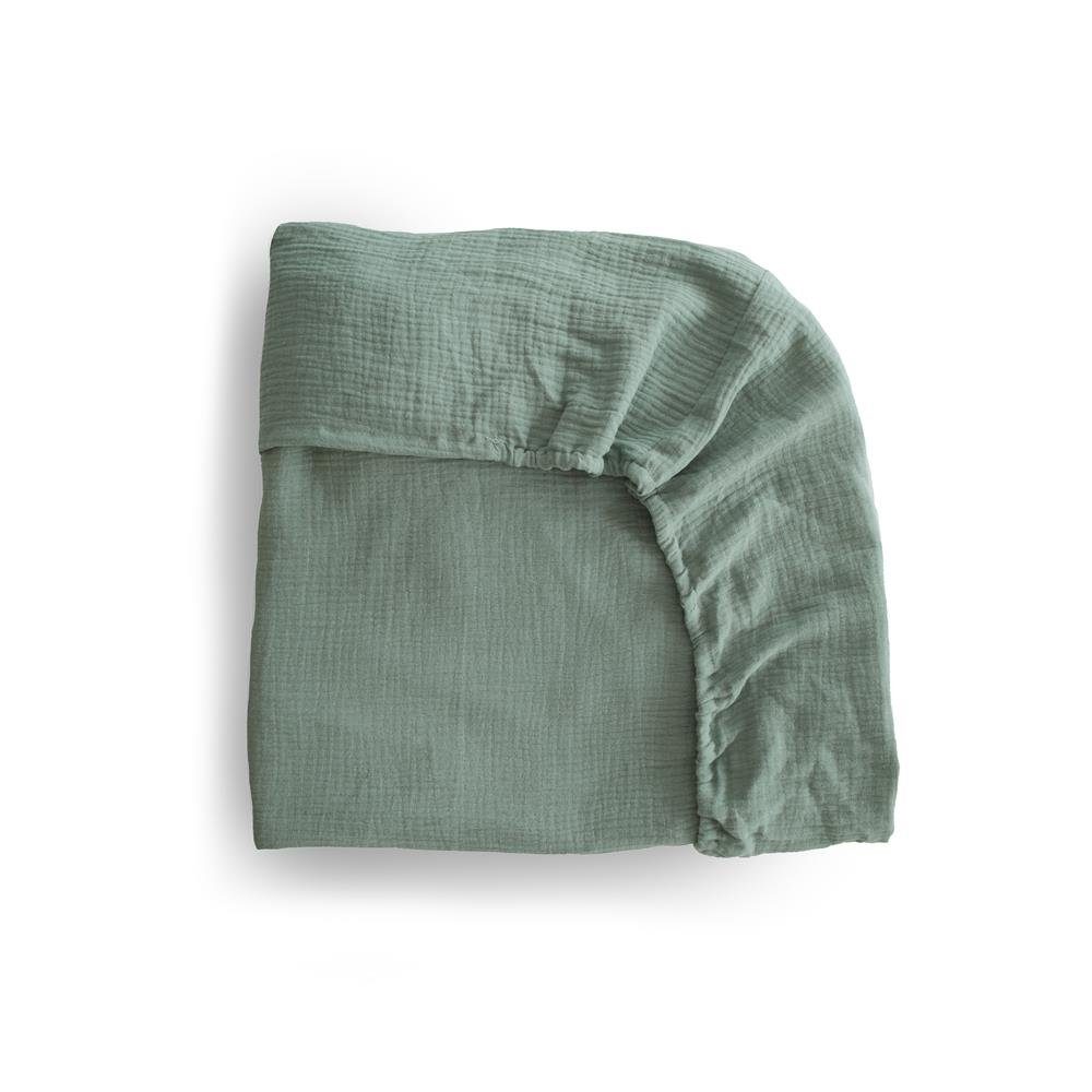 Mushie Bettlaken Musslin Roman Green Small, 100x40 cm Baumwolle Babybett Betttuch Spannbettlaken Grün
