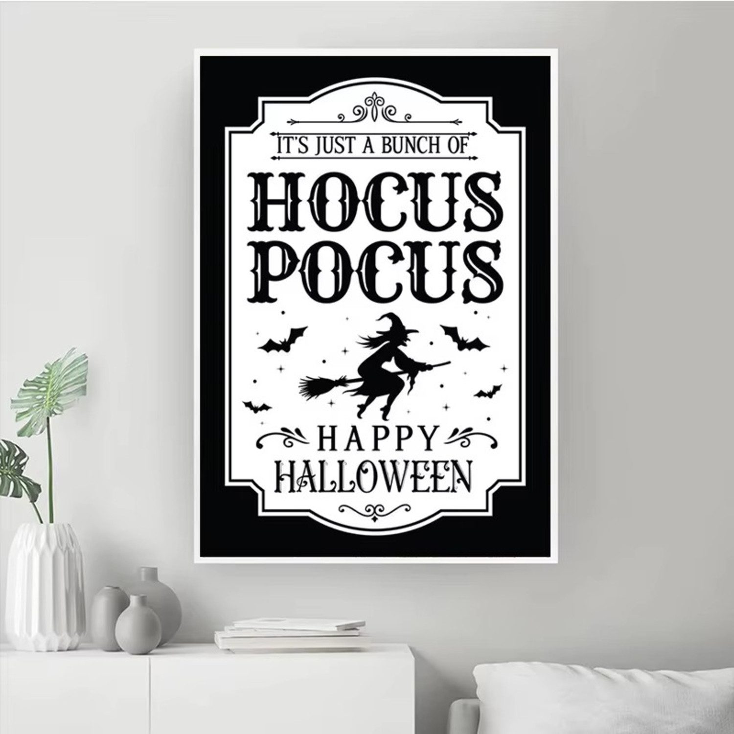 TPFLiving Kunstdruck OHNE RAHMEN, Magische Hexenkunst mit Katze und Trank - (Leinwandbild XXL), Farben: Farben: Schwarz, WeißGröße: 20x30cm