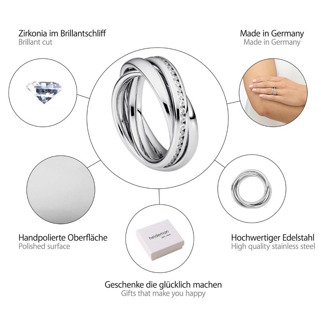 Heideman Fingerring Trini Poliert (Ring, 1-tlg., inkl. Geschenkverpackung), Rollring 3er ring poliert Wickelring damen