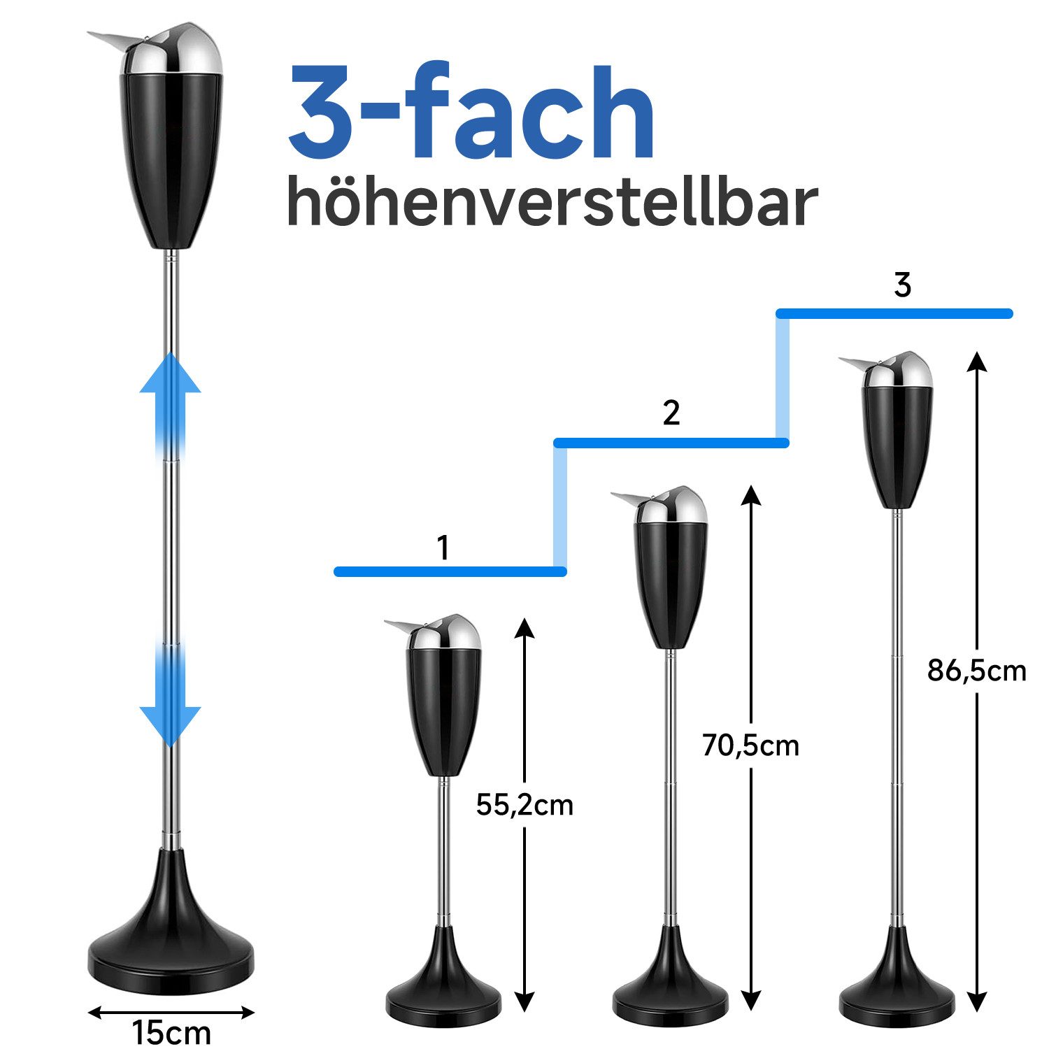 OSTWOLKE Aschenbecher Standaschenbecher mit Deckel Höhenverstellbar 55-86cm