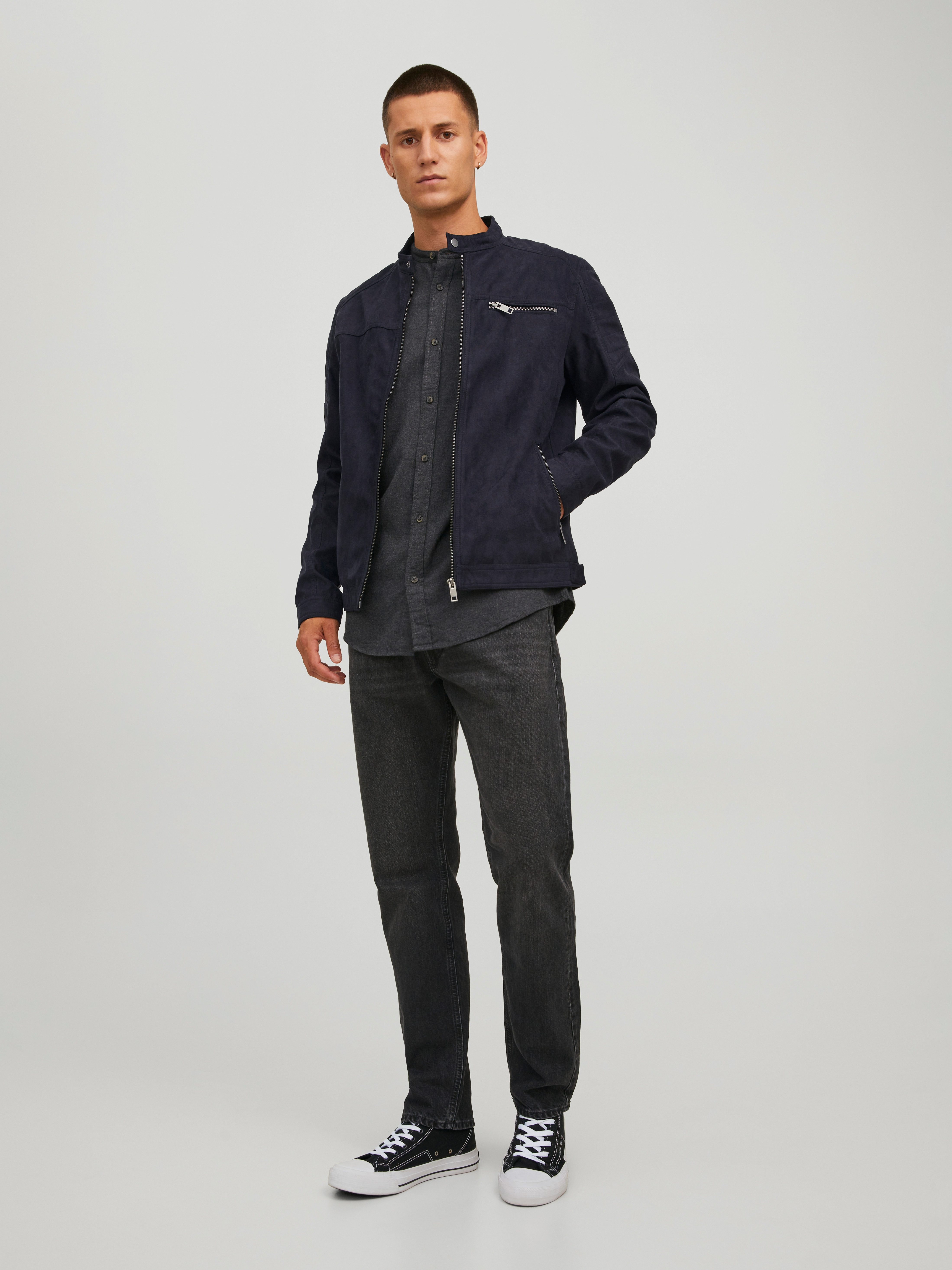 Jack & Jones Lederimitatjacke JJEROCKY in Kunstlederoptik mit Reißverschlusstaschen unifarben, modisch, regular fit, Lederimitat