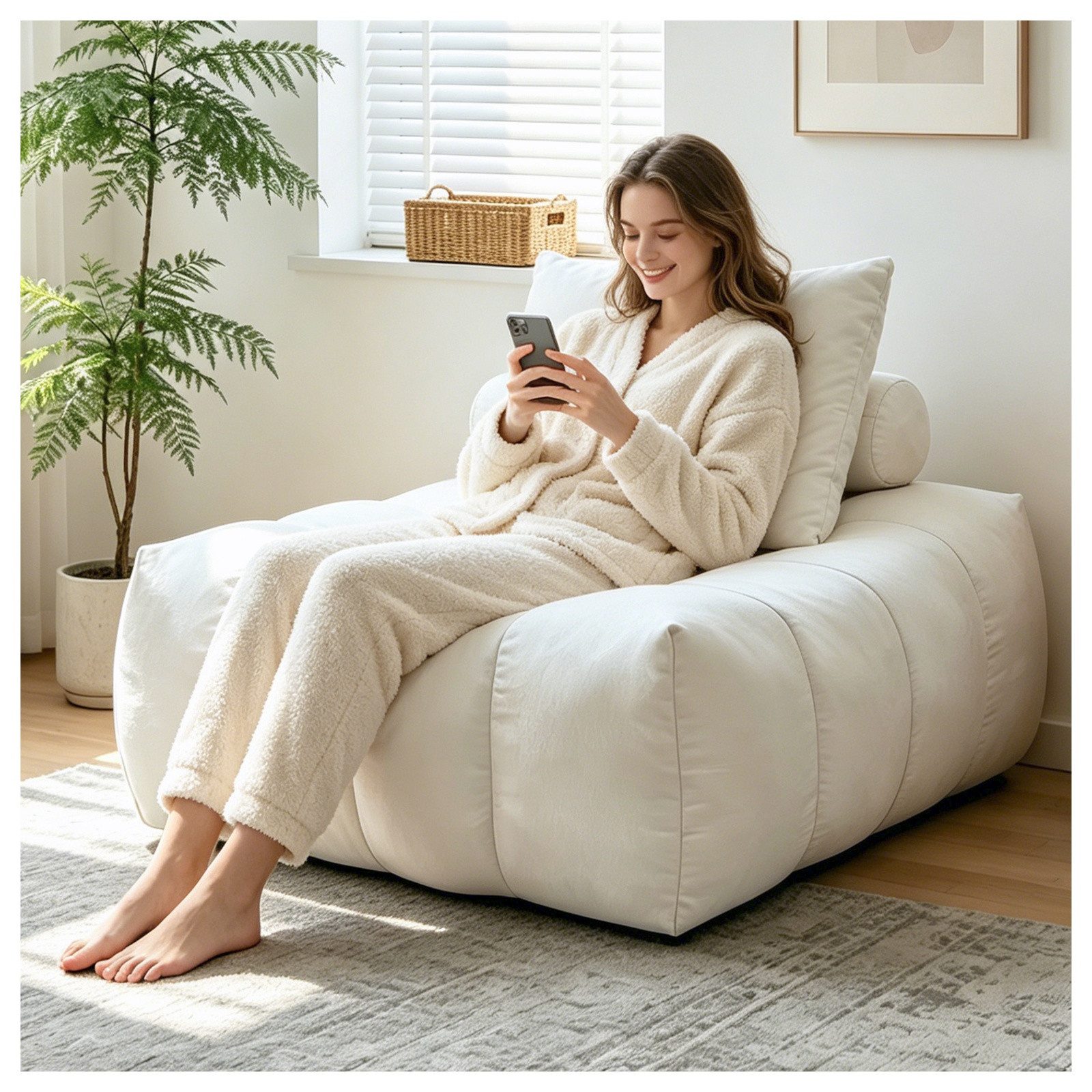 ANYSUN Sitzsack Sitzsack Sessel Erwachsene, Loungesessel mit Rückenlehne, Bodensessel, Mit Rückenkissen, 89×86×42 cm, für Wohnzimmer & Schlafzimmer