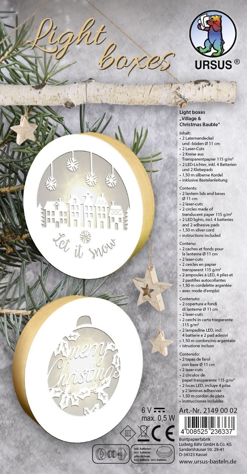 Ursus - Ludwig Bähr Bastelfilz Light Boxes 11cm Village & Christmas Bauble