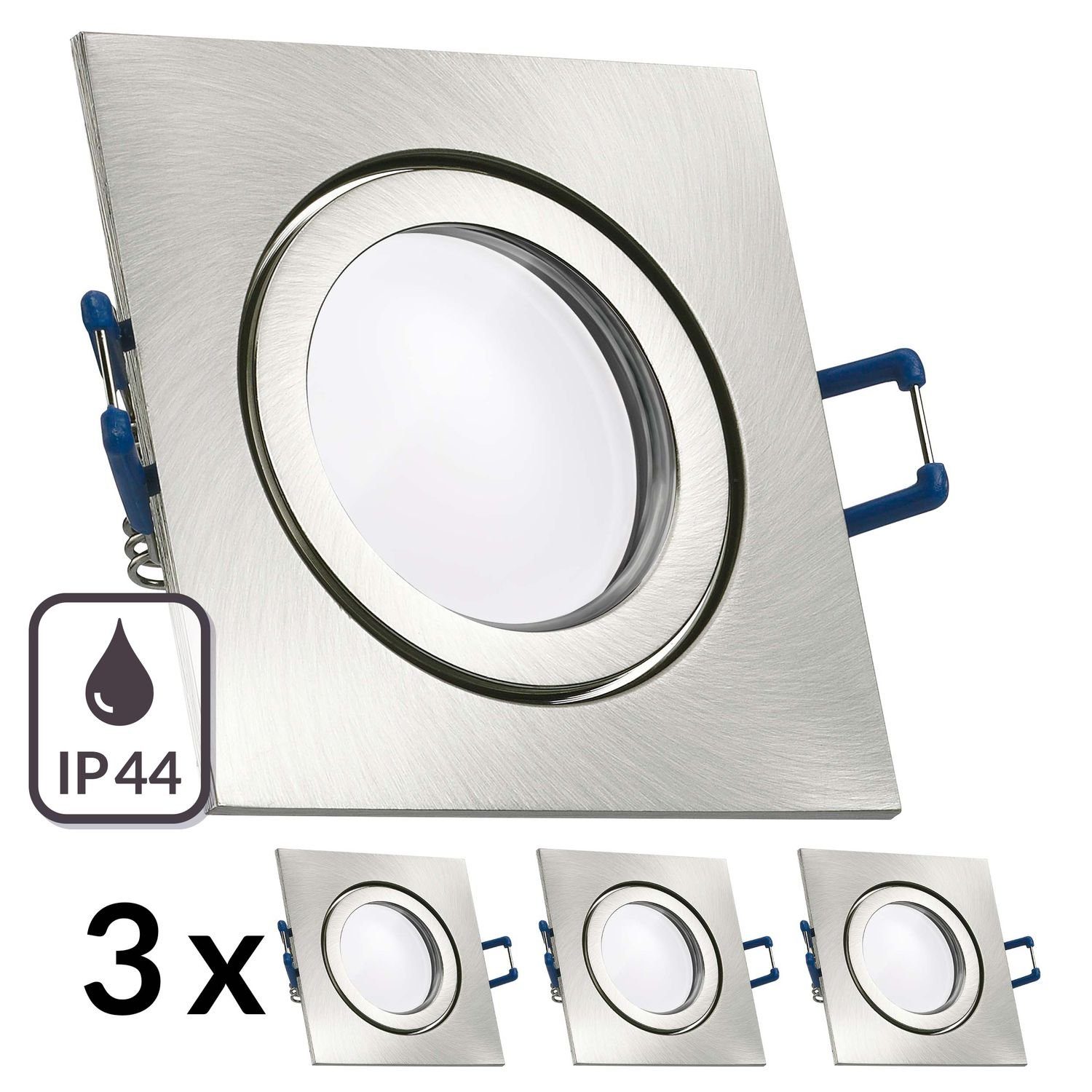 in / Einbaustrahler Set silber edelstahl extra LED gebü LEDANDO flach LED IP44 3er Einbaustrahler