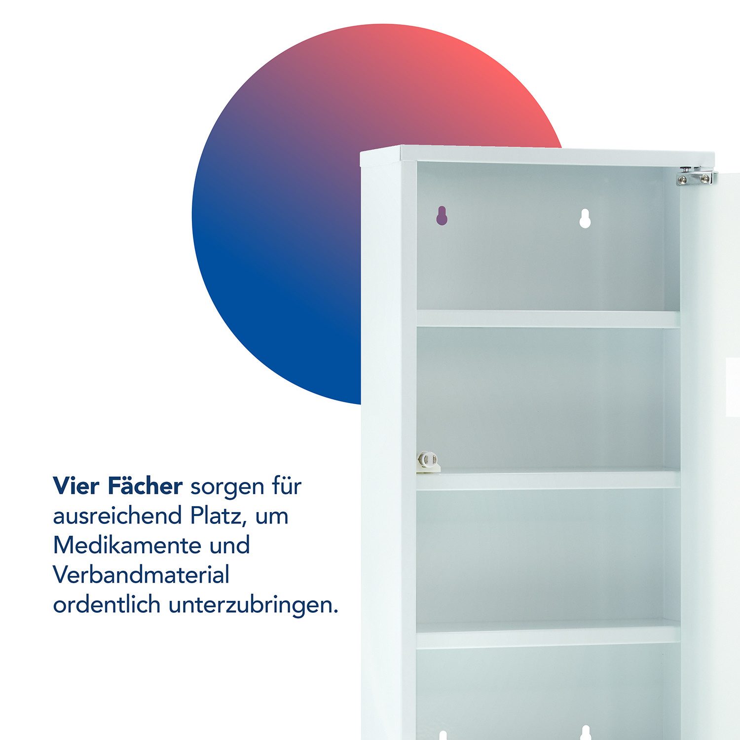 FIRST AID ONLY® Medizinschrank Medizinschrank Weiß mit 4 Fächern und Glastür, abschließbar Medikamentenschrank als Hängeschrank 60 x 30 x 12 cm