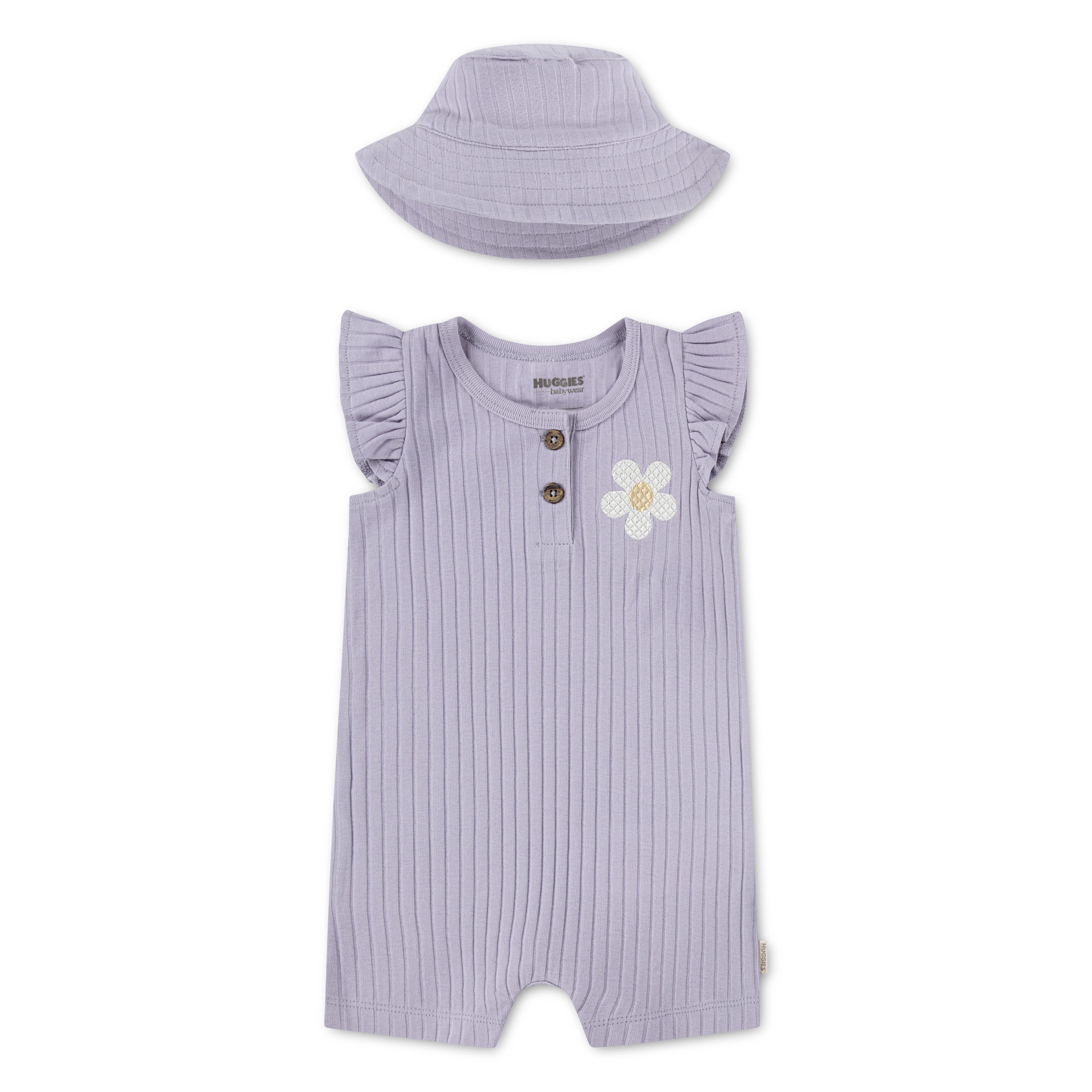 HUGGIES babywear Neugeborenen-Geschenkset HUGG ROMPER + HAT ATTACHMENT (Set, 2-tlg) mit passendem Sonnenhut, Baumwolle