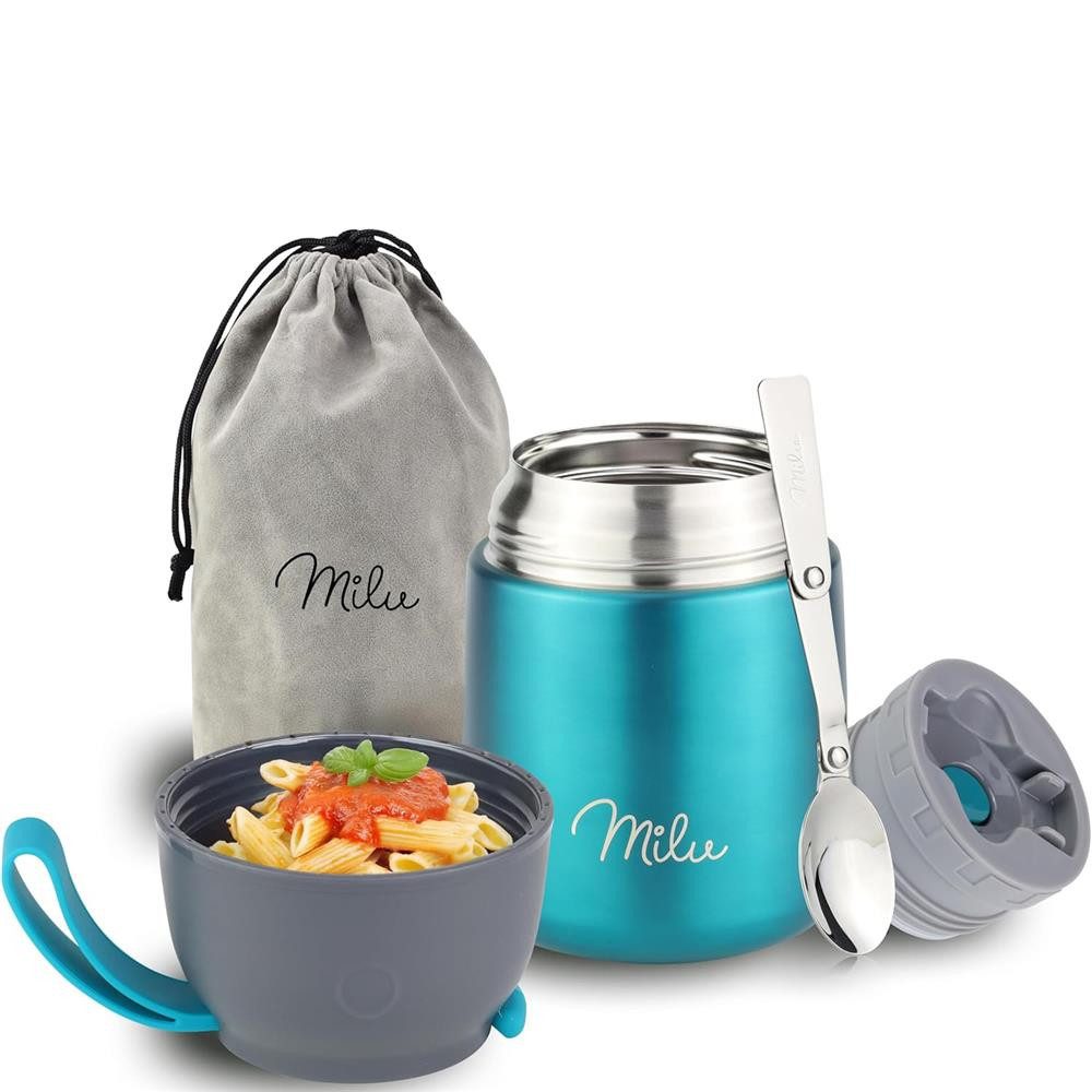 Milu Thermobehälter Edelstahl Thermobehälter Lunchbox 450 ml, Warmhaltebehälter mit Löffel, Thermobecher, auslaufsicher