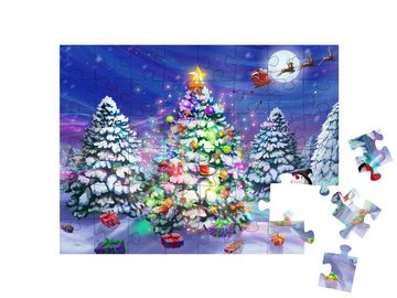 puzzleYOU Puzzle Santas Schlitten über einem Weihnachtsbaum, 48 Puzzleteile, puzzleYOU-Kollektionen Illustrationen