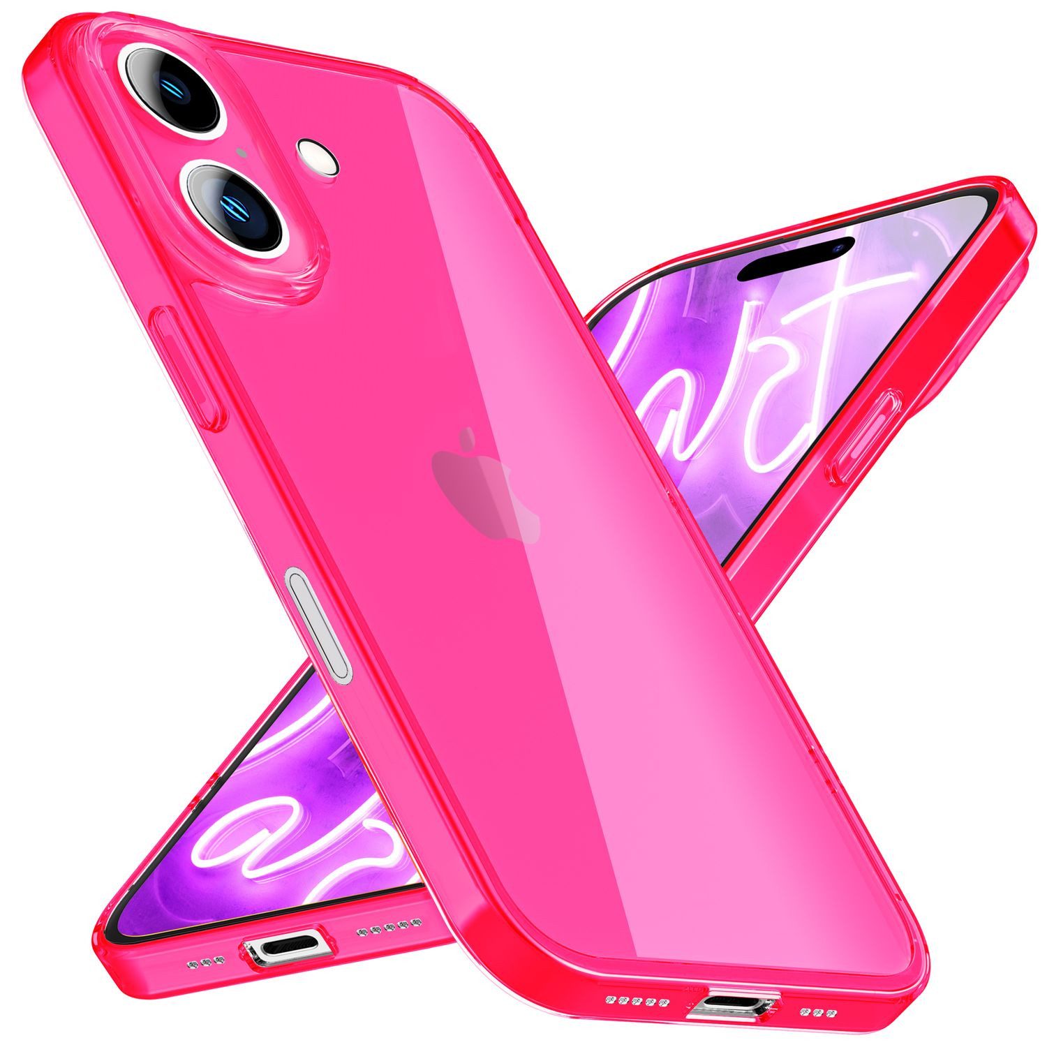Nalia Smartphone-Hülle Apple iPhone 16 Plus, Klare Neon Silikon Hülle / Bunt / Durchsichtig Transparent / Slim Case