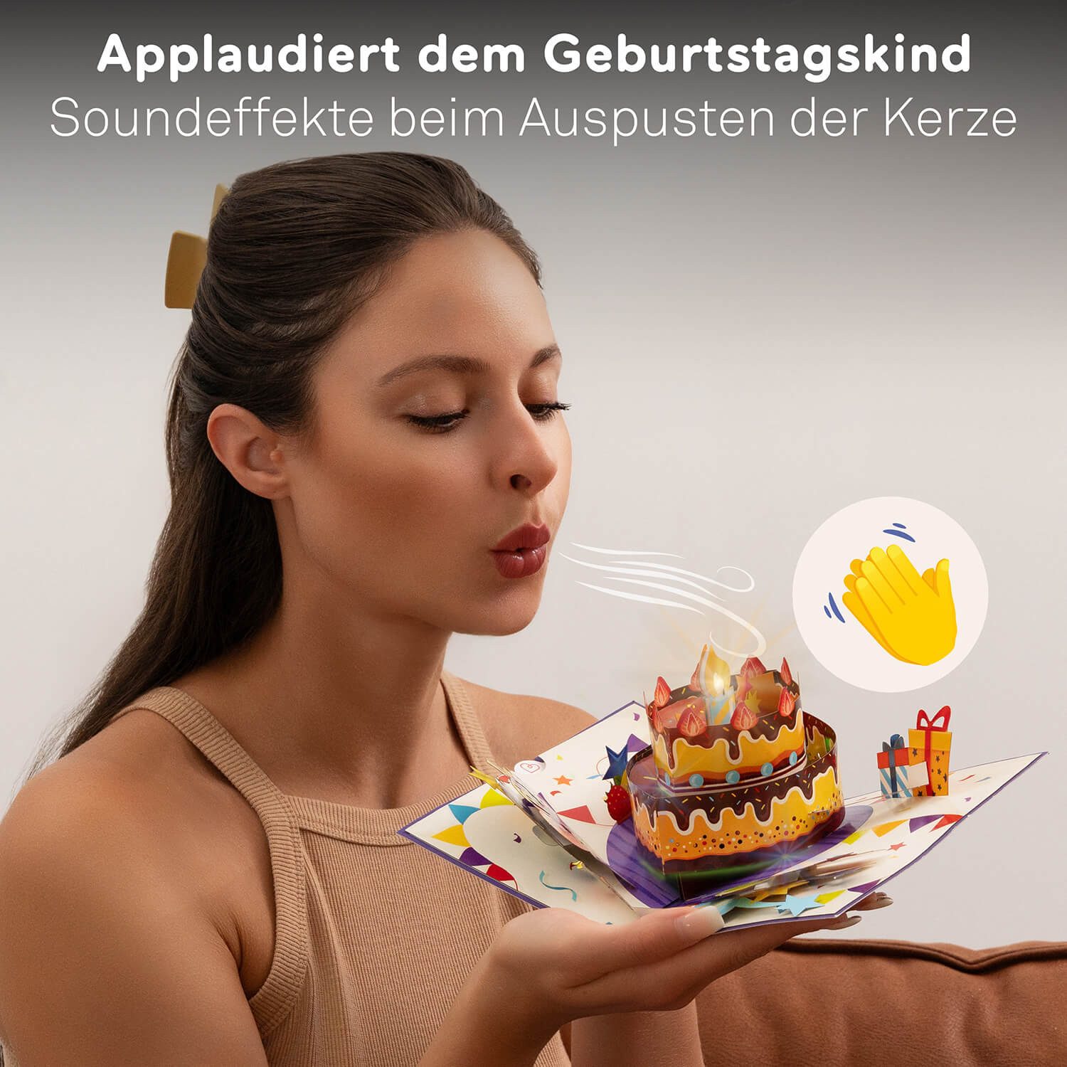 papercrush Geburtstagskarte Geburtstagstorte mit Musik & Licht Pop-Up Karte, 3D Karte Geburtstag, Mit Musik & Licht, Handgemacht, Verschenkfertig