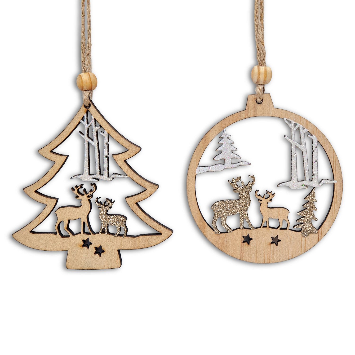 Logbuch-Verlag Baumbehang 12er Set Christbaumschmuck Holz Tannenbaum und Kugel ca. 7,5 cm