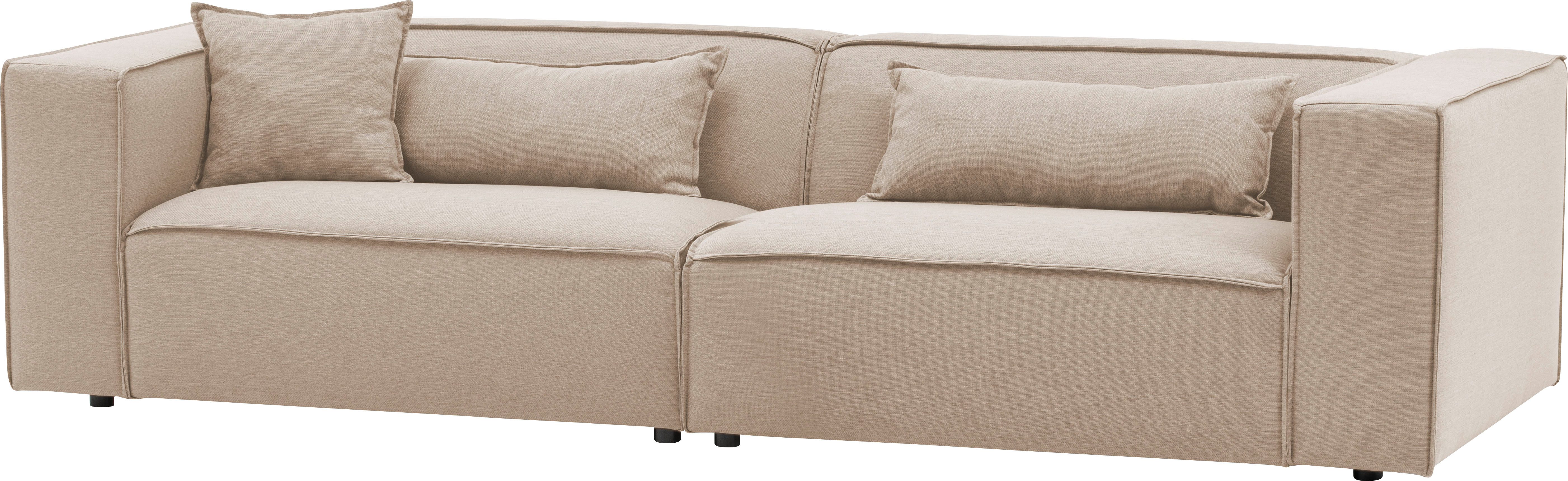 LeGer Home by Lena Gercke 3-Sitzer PIARA Leinenoptik, Couch mit Kedernaht, schwarze Füße, bequemer Sitzkomfort