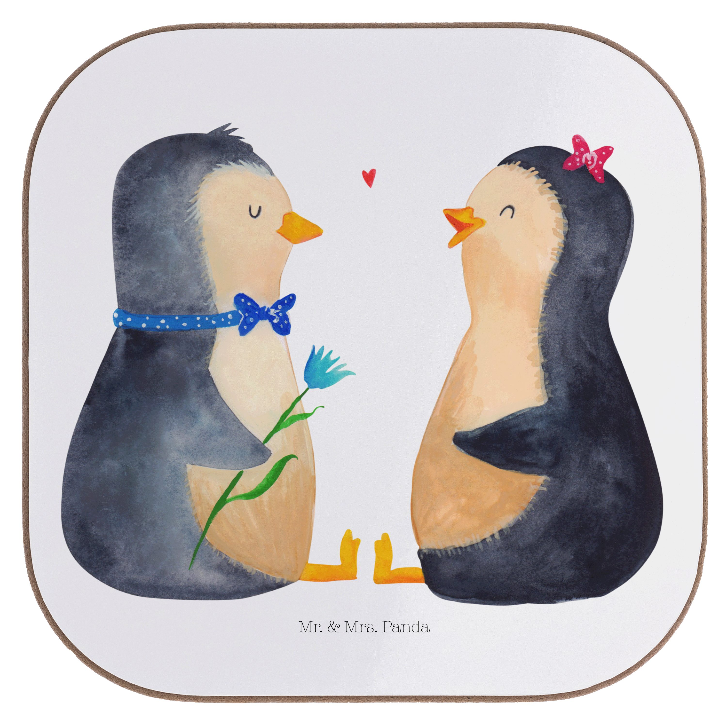 Mr. & Mrs. Panda Getränkeuntersetzer Pinguin Pärchen - Weiß - Geschenk, Glasuntersetzer, Liebe, große Lieb, 1-tlg., Robustes Material