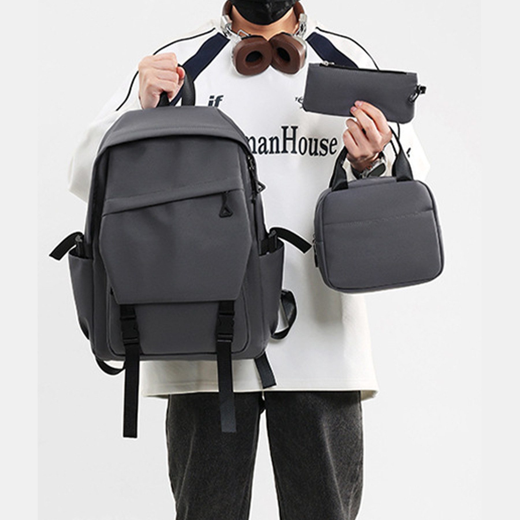 Mutig Schulrucksack Schulrucksack Jungen Mädchen Teenager 3-teiliges Set (Leichte Schultasche Casual Daypack, College Laptop-Rucksack, 3-tlg., für Männer Frauen, für Sports High School Backpack), mit Lunch Bag und Federmäppchen