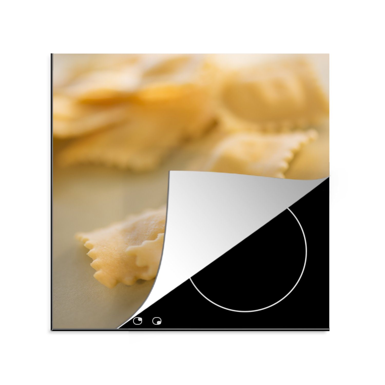 Herdblende-/Abdeckplatte (1 braunem für Ravioli Hintergrund, 78x78 tlg), cm, Vinyl, auf Ceranfeldabdeckung, MuchoWow Arbeitsplatte küche