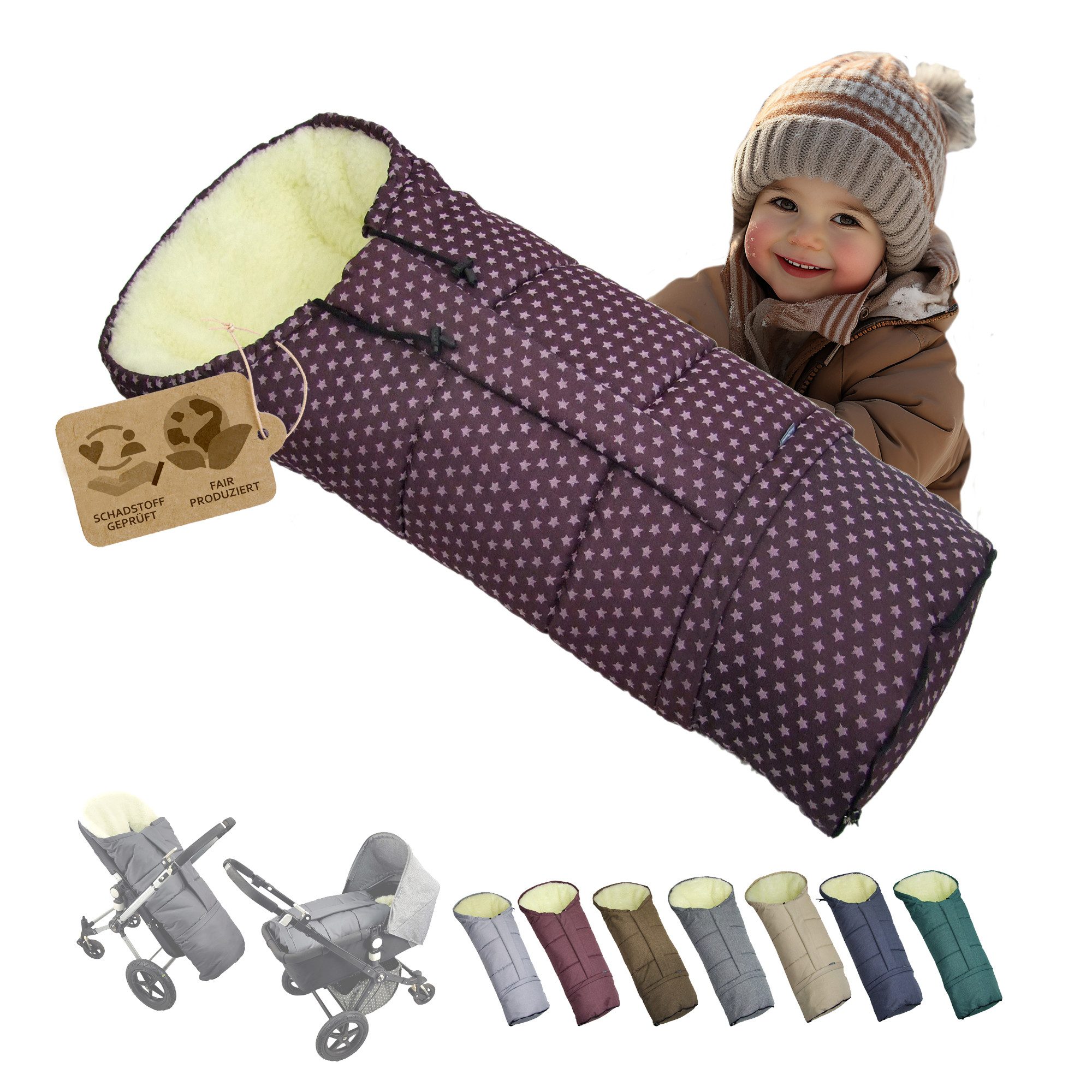 Fußsack Winterfußsack Fußsack für Kinderwagen Buggy mumienform Wolle STERNE