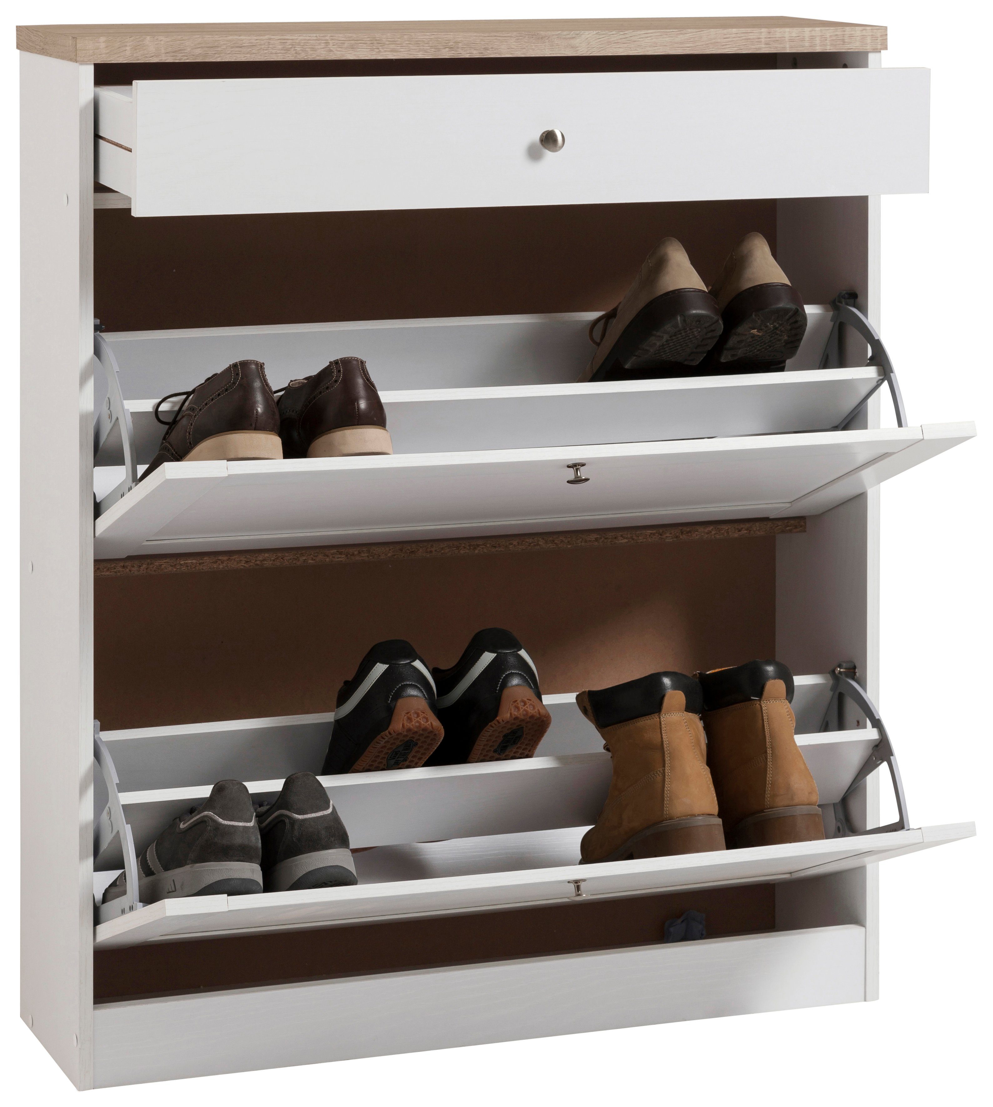 OTTO home Schuhschrank Heide Breite 90cm, mit Schubkasten, 2 Klappen und Facettenfront, Höhe 103cm – Bild 5 von 5