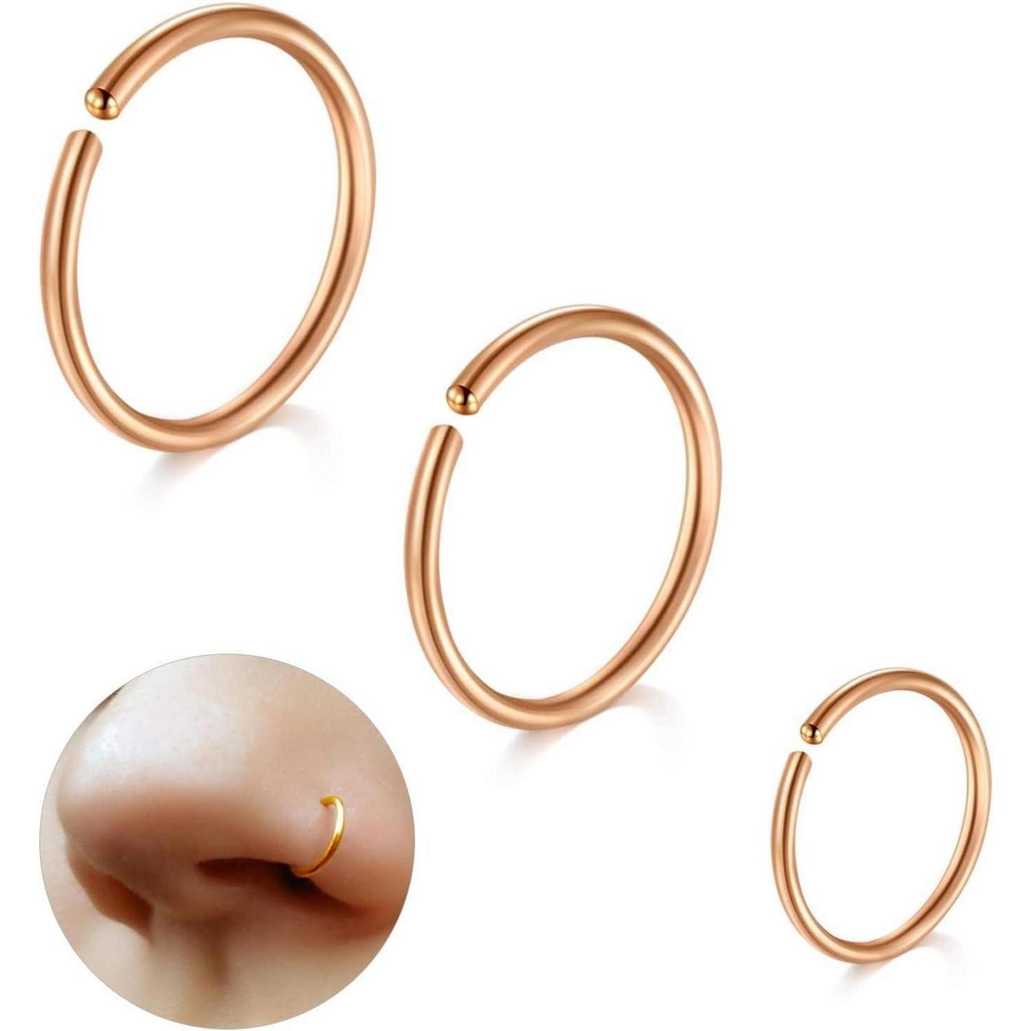 Nasenpiercing Nasenpiercing Set Titan Schwarz Gold Silber 18G 20G 6/8/10MM 3PCS