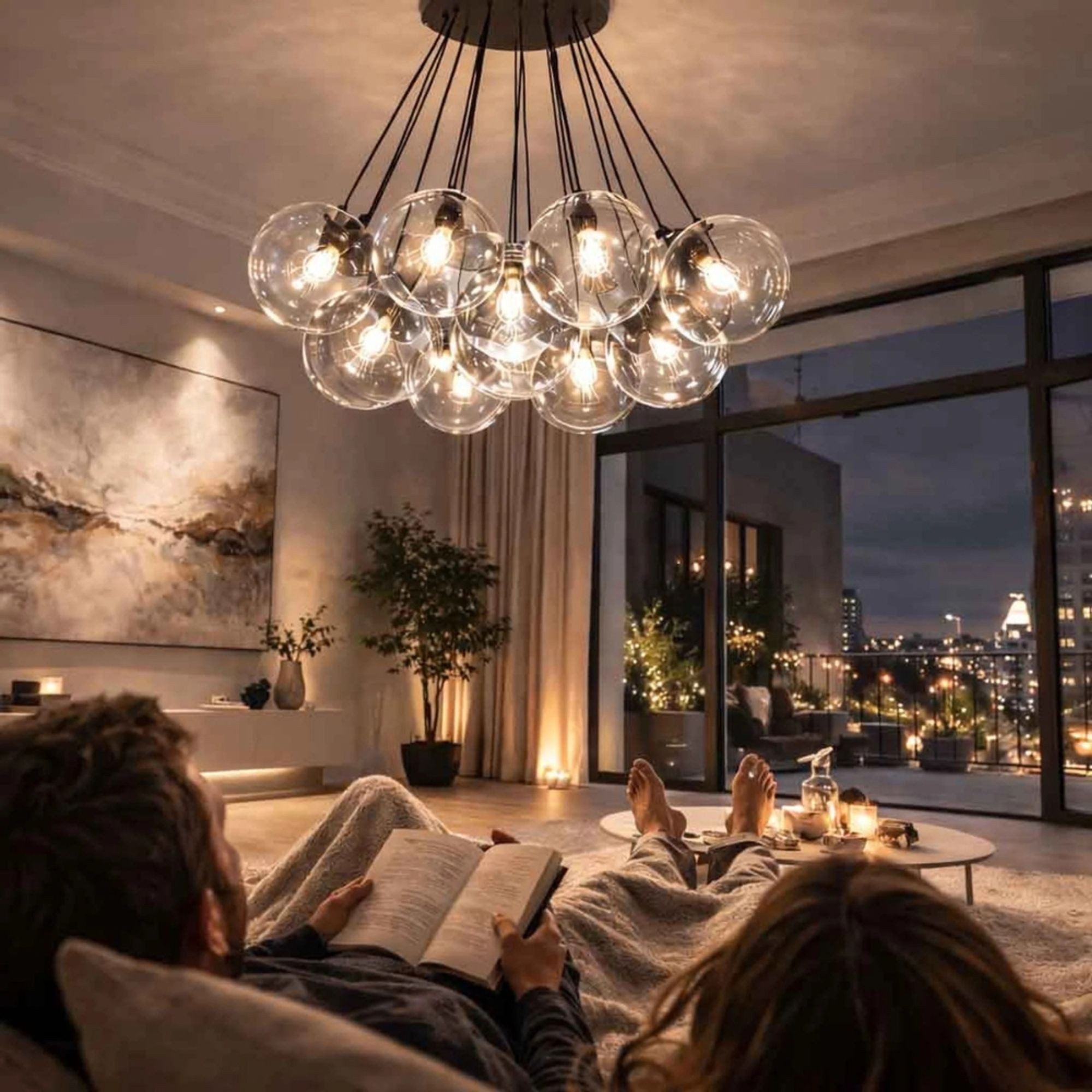 s.luce Pendelleuchte s.luce Orb Cluster Glas-Pendelleuchte 13-flammig 13x30cm Braun