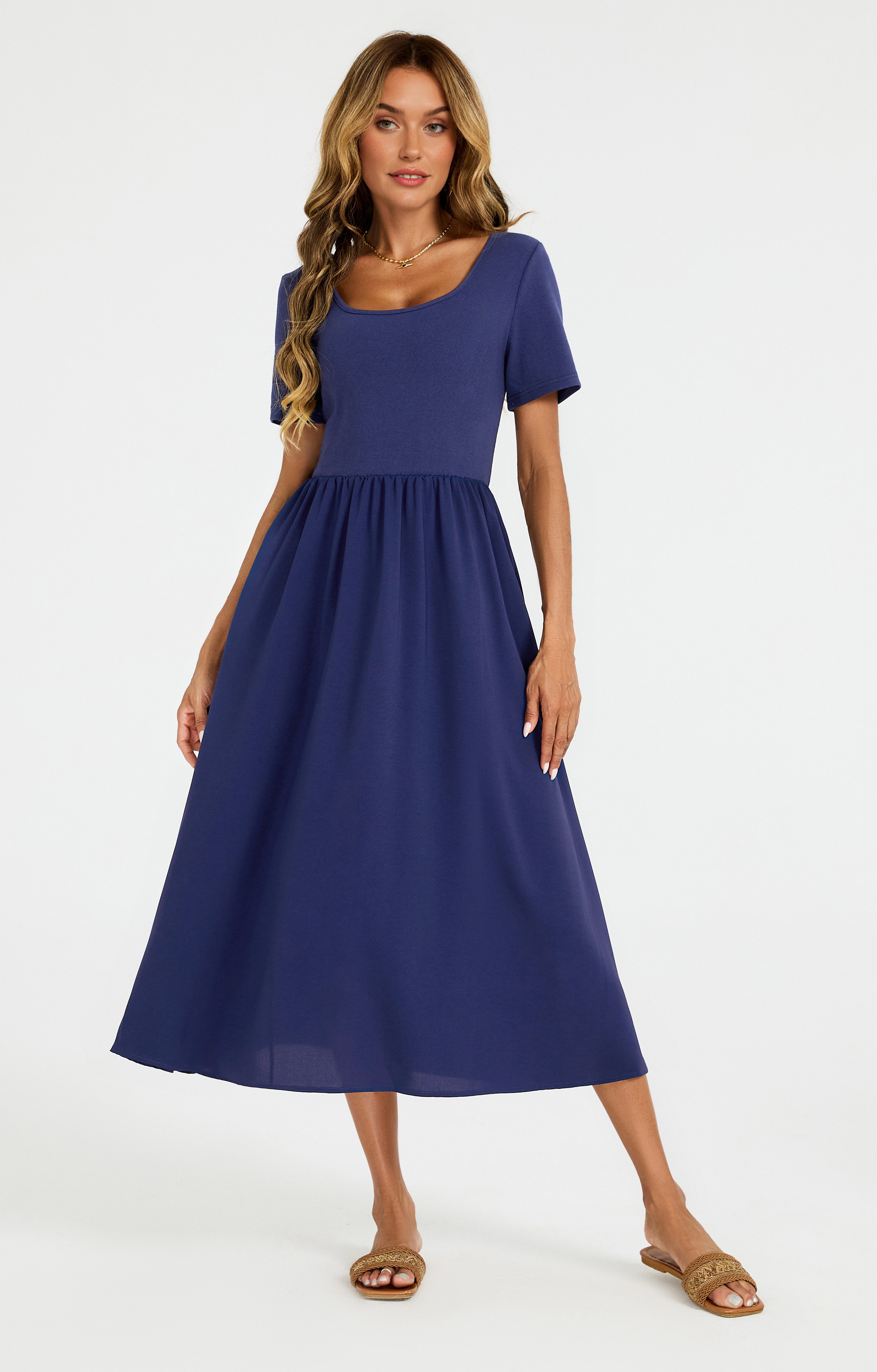 FS Collection Midikleid Midikleid Sommerkleid Freizeitkleid mit Wickeloptik Kurzarm elegant (XS (EU:36 / UK:8) · S (EU:38 / UK:10) · M (EU:40 / UK:12) · L (EU:42 / UK:14) · XL (EU:44 / UK:16) Stretch-Jersey mit Wickeloptik und Seitentaschen