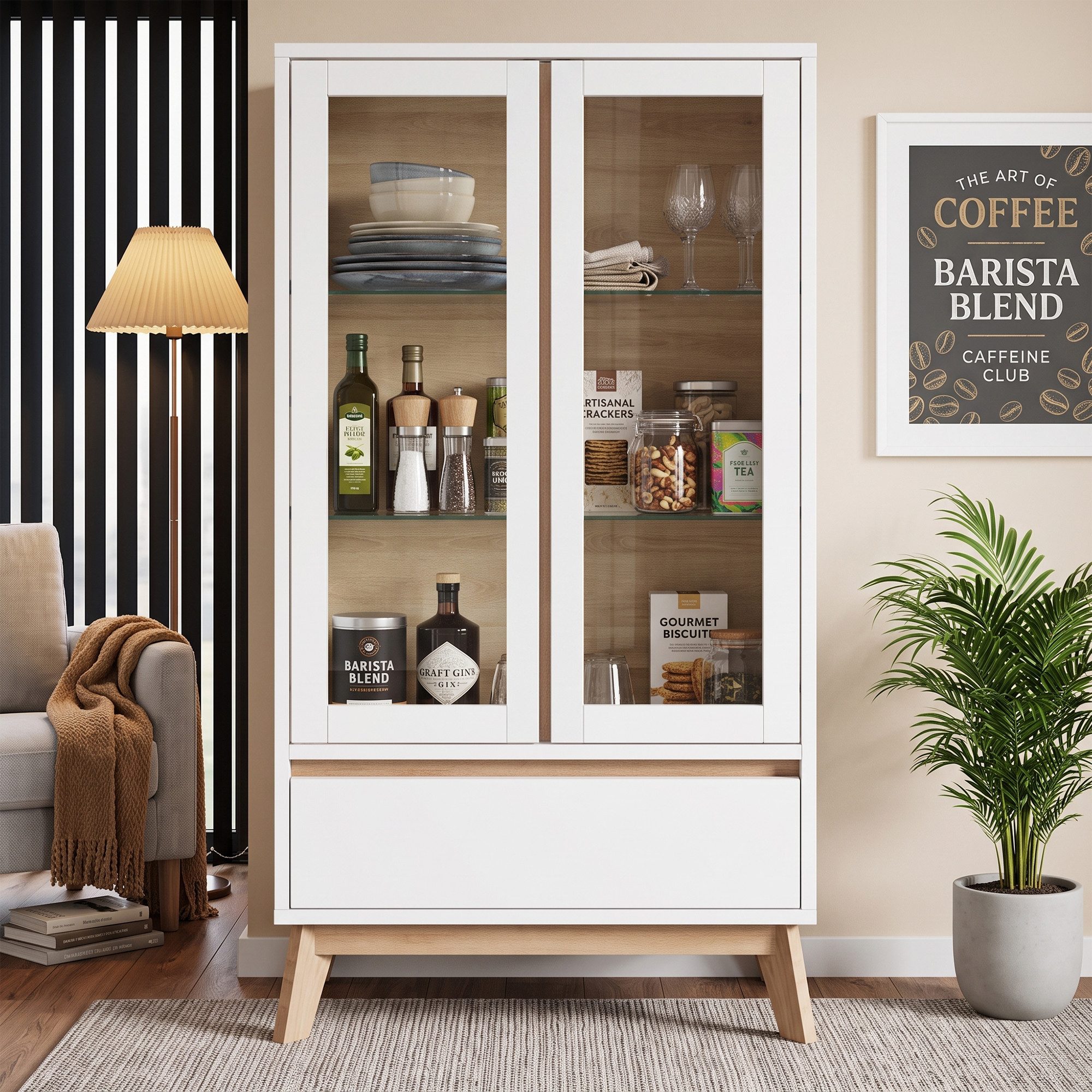 Odikalo Mehrzweckschrank Küchenschrank Sideboard mit verstellbaren Einlegeböden (geeignet für kleine Räume im Ess- oder Wohnzimmer, mit verstellbaren Einlegeböden)