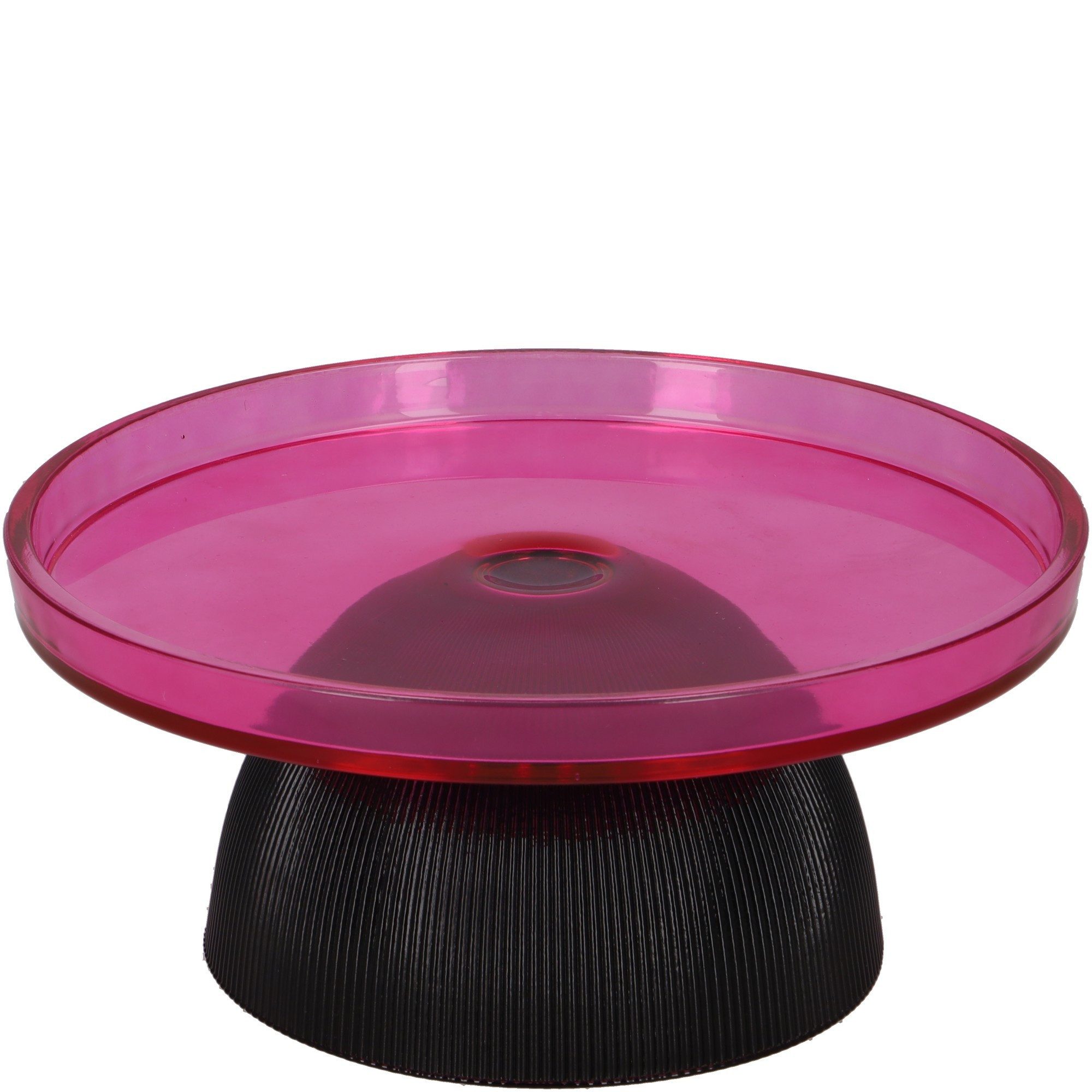 meytrade Dekoschale doppelseitig wendbar aus Glas pink, runde Obstschale & Kerzenständer, Wendeschale aus Glas als Wohndeko in pink schwarz