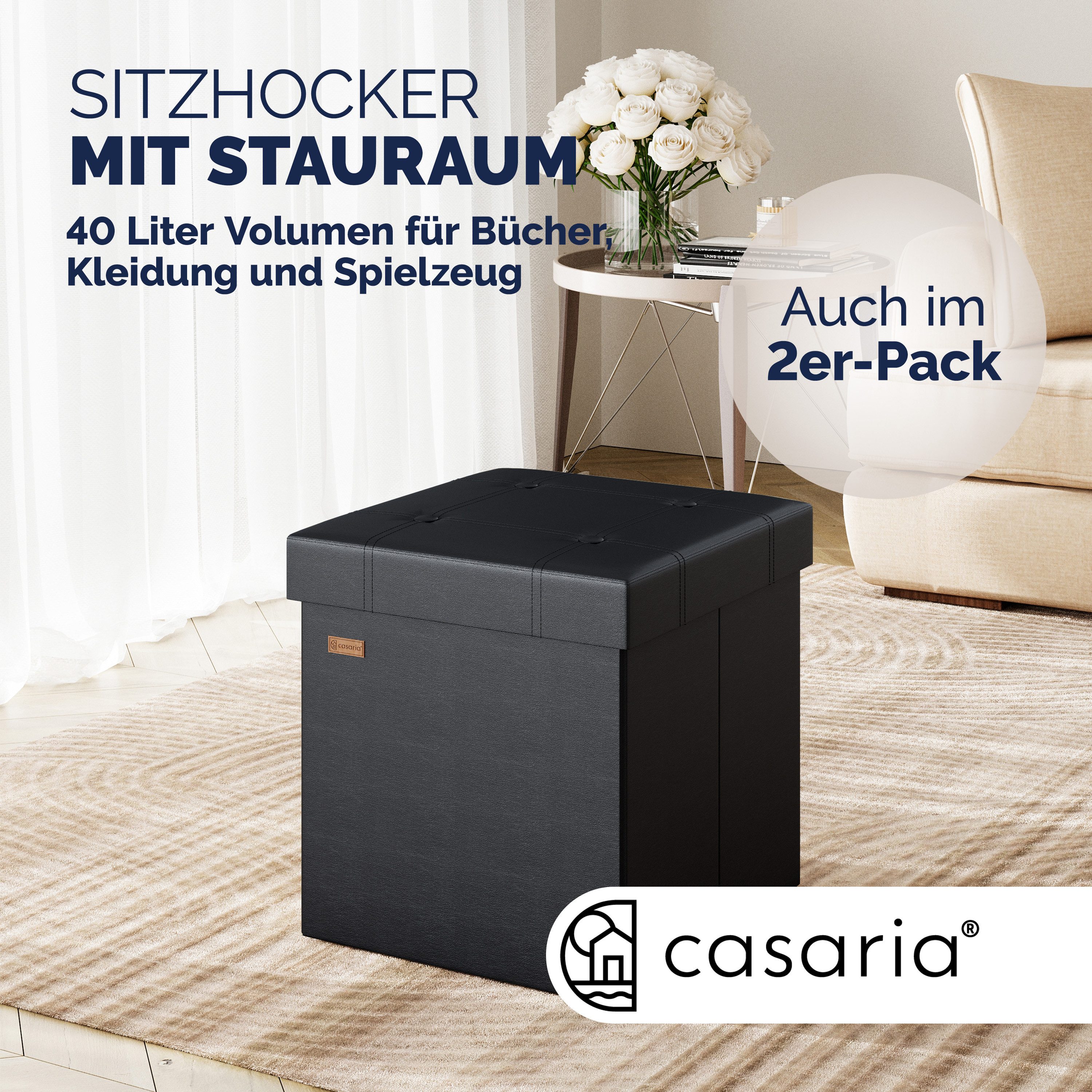 Casaria Sitzhocker, mit Stauraum Schwarz Faltbar günstig online kaufen