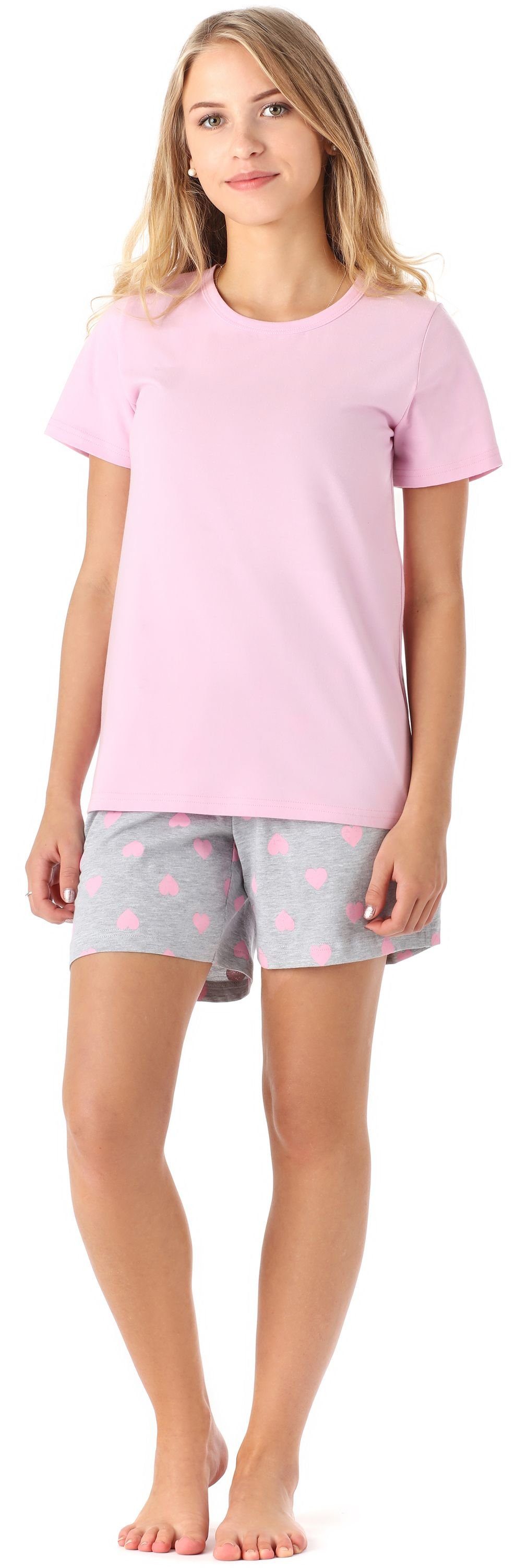 Schlafanzug Mädchen aus Kurz Set Rosa Herz Baumwolle Merry Schlafanzüge MS10-265 Style Pyjama