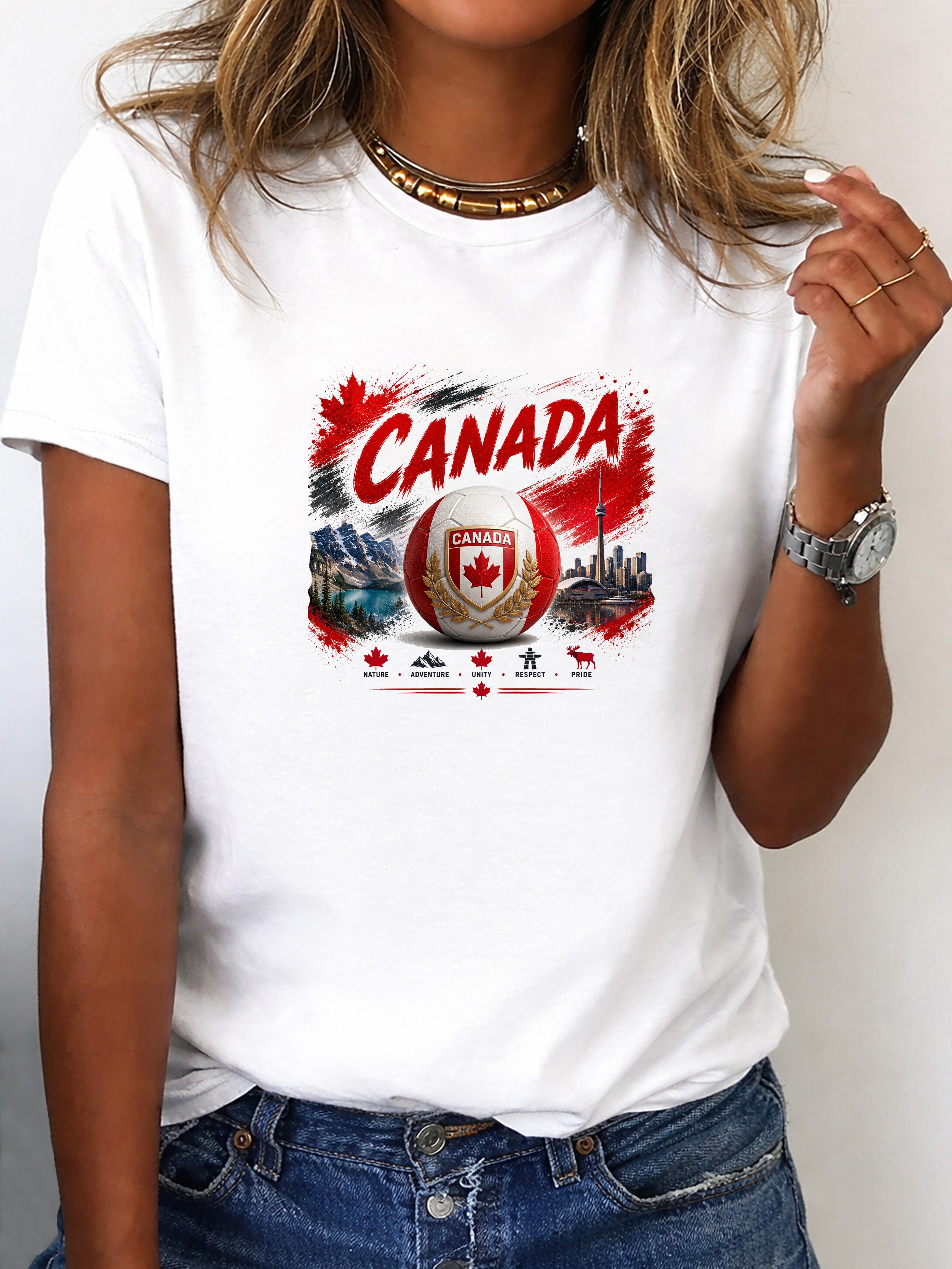 T-Shirt Damen Shirt Rundhals Fußball Canada WM