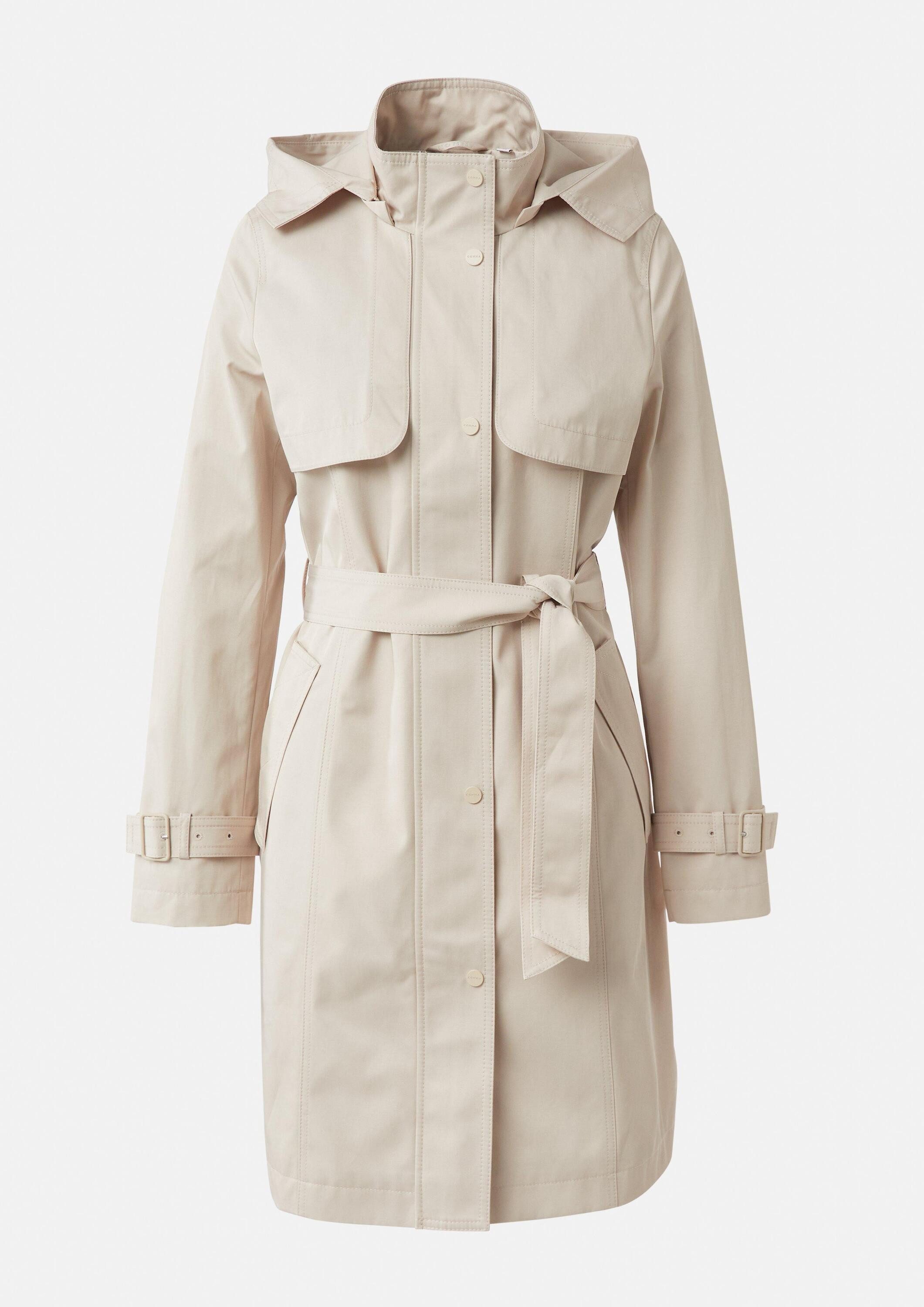comma Funktionsmantel Outdoor-Mantel Baumwoll-Trenchcoat mit abnehmbarer Kapuze und Bindegürtel