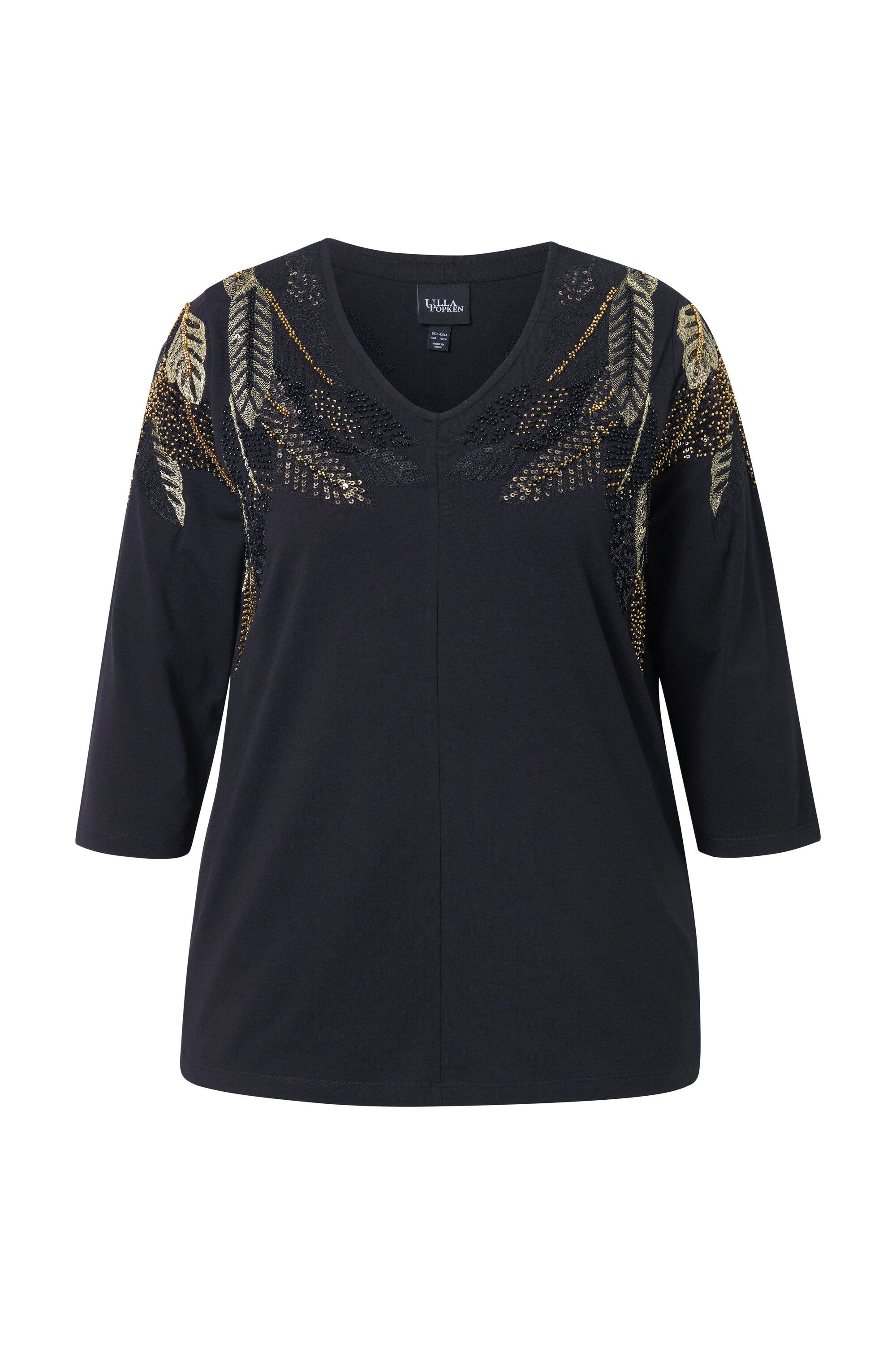 Ulla Popken T-Shirt Shirt Federn Stehkragen günstig online kaufen