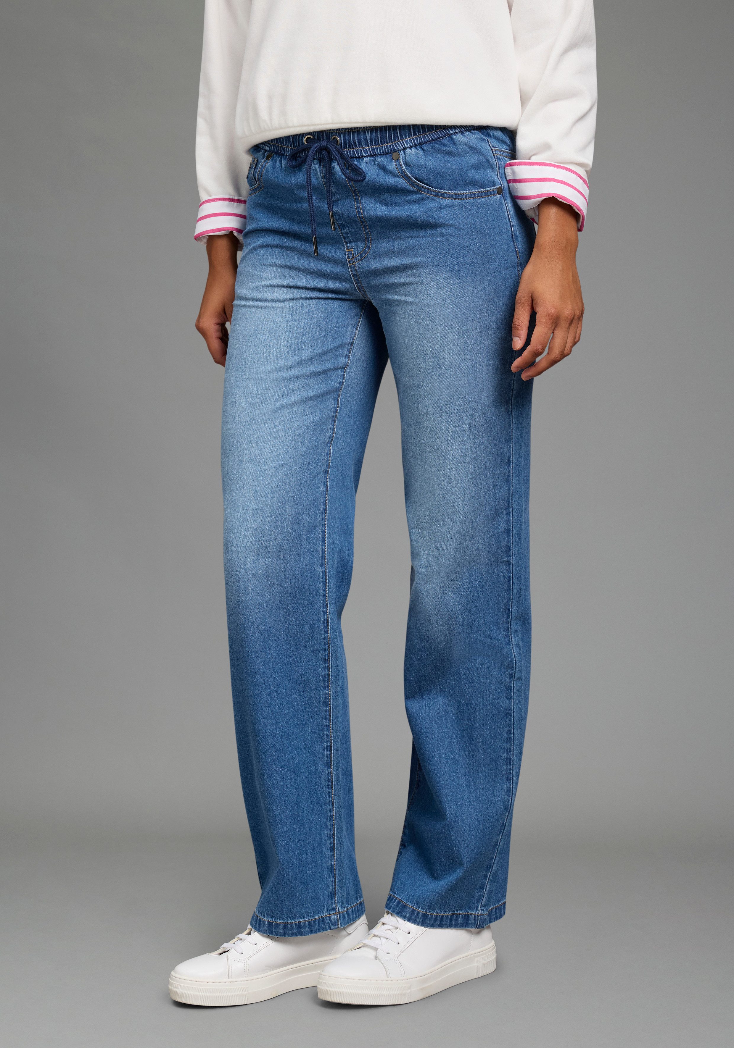 Arizona Relax-fit-Jeans mit Schnürung mit geradem Bein, unifarben