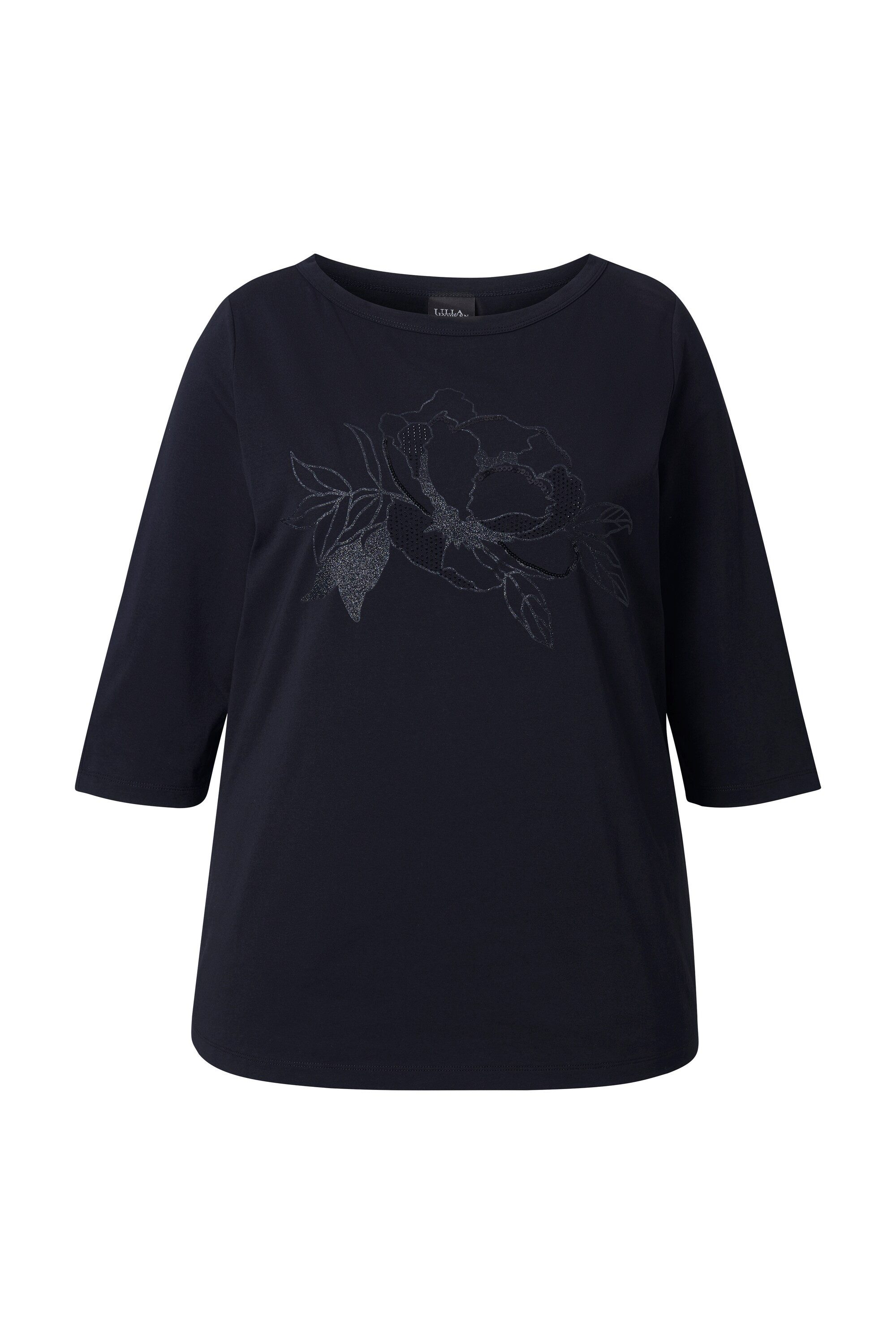 Ulla Popken Longsleeve Shirt Blüte U-Boot-Ausschnitt Langarm günstig online kaufen