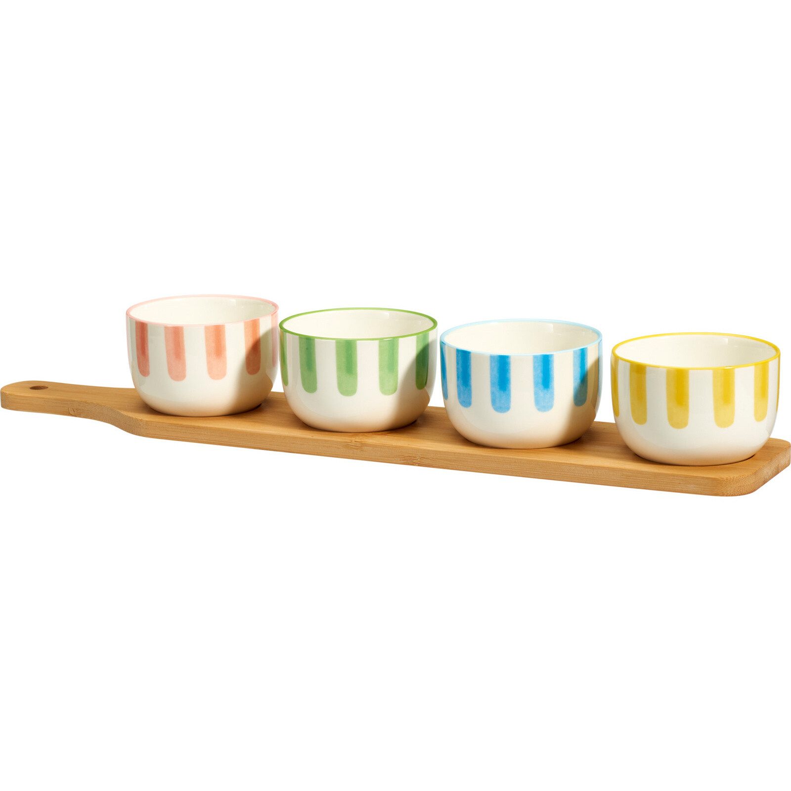 Excellent Houseware Schüssel Snackschalen FIKA, 4 x 125 ml, Bambustablett mit Griff, Keramik